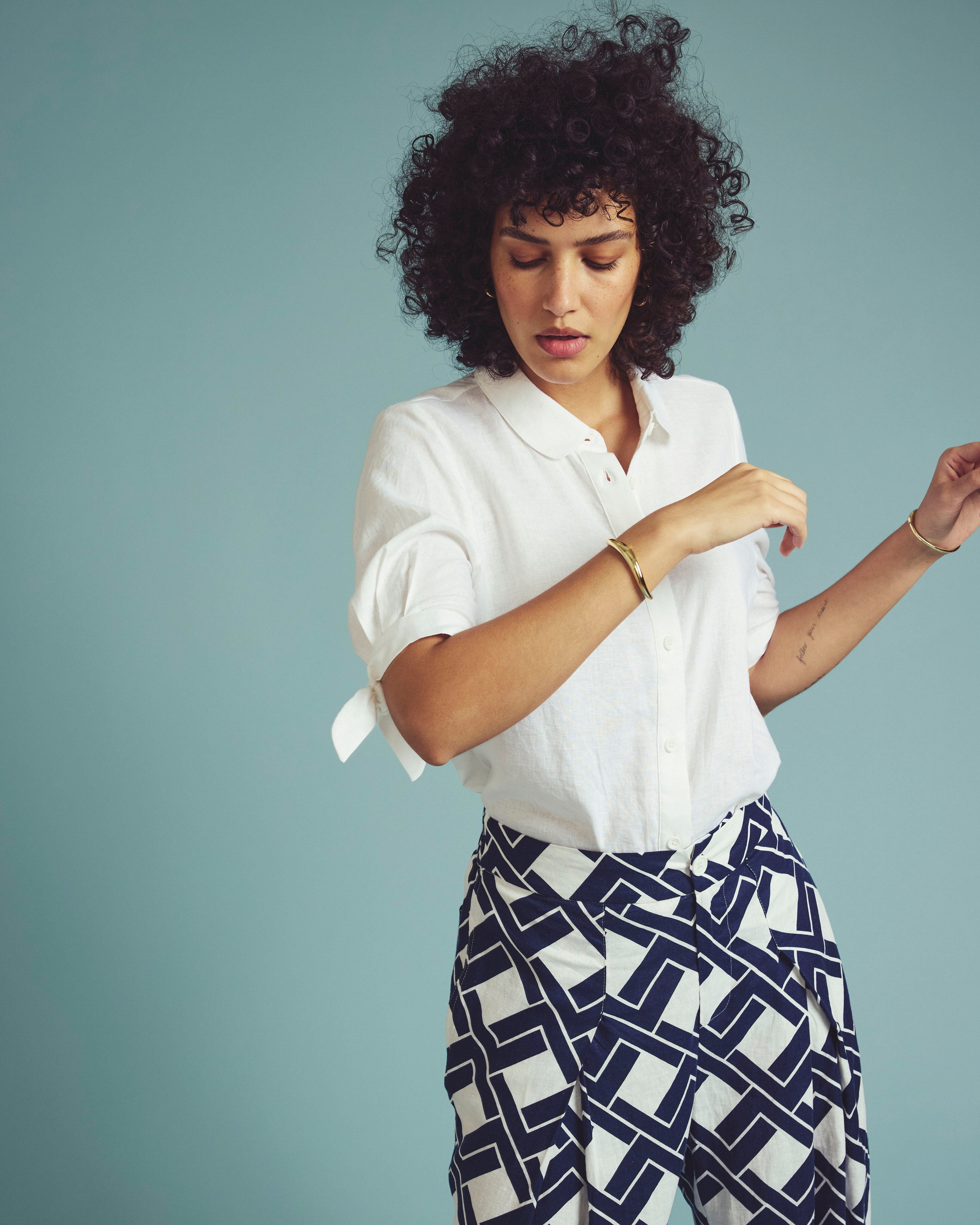 Luisa Short Sleeve Linen Blend Shirt - White
