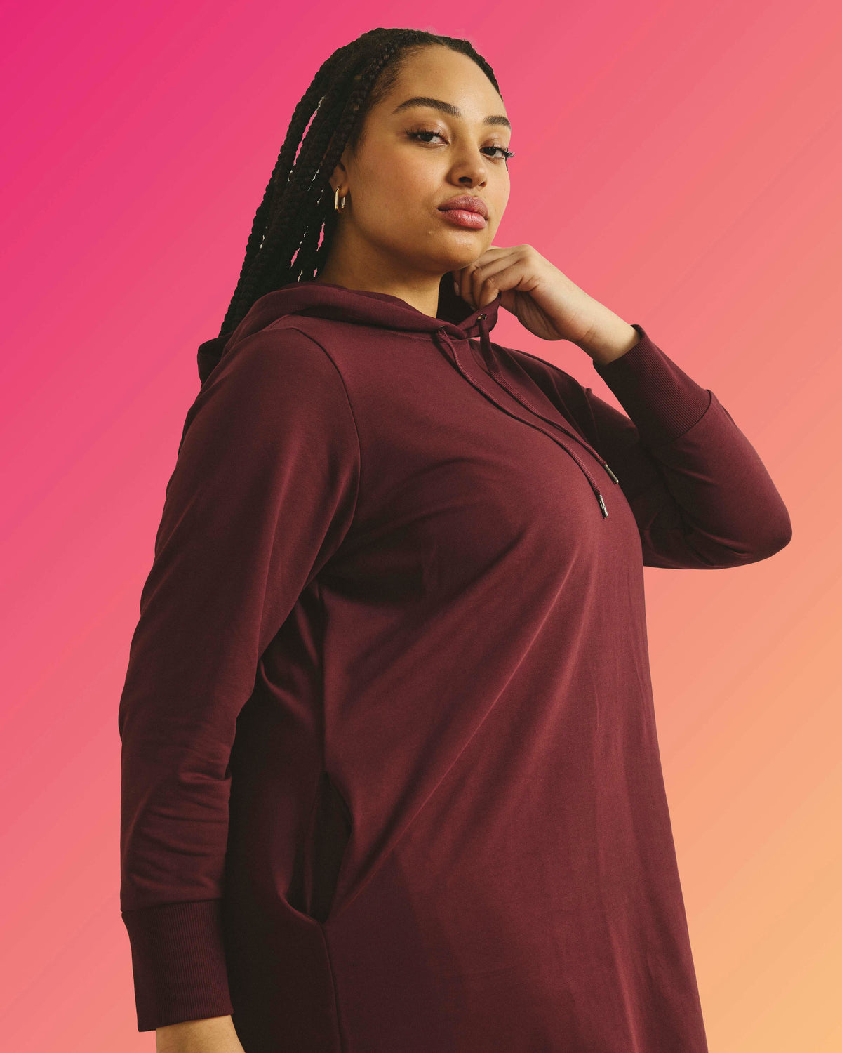 Bree Hooded Sweatshirt Dress - Black Cherry