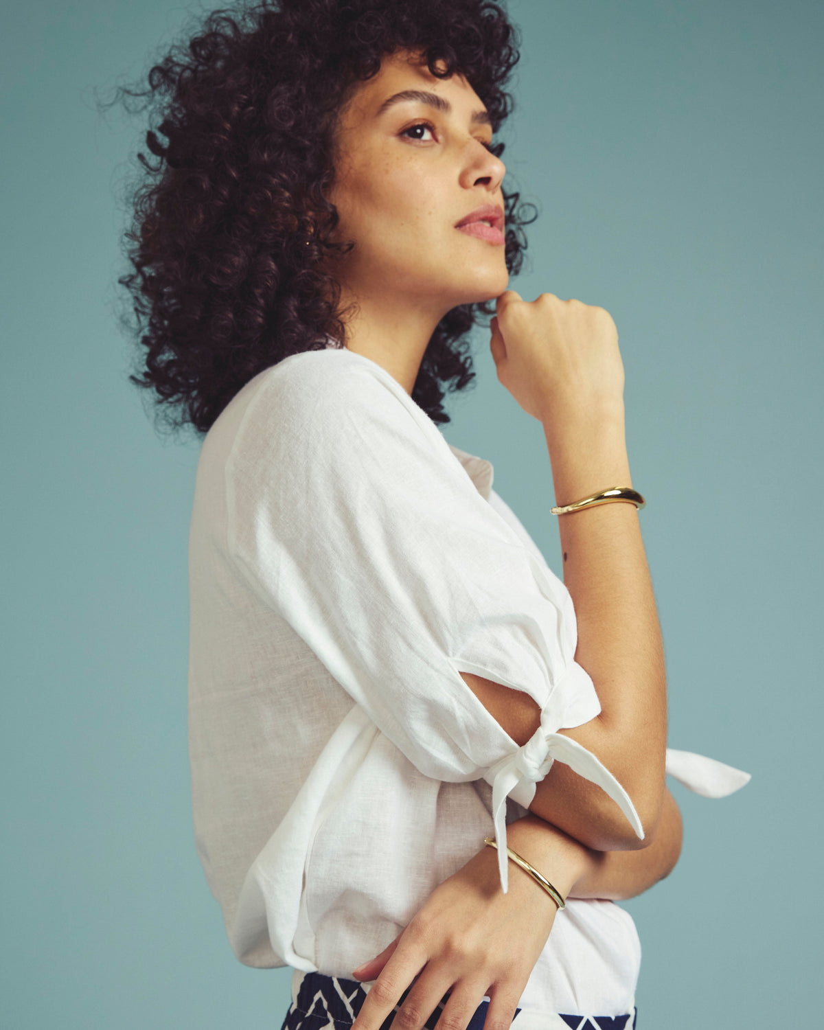 Luisa Short Sleeve Linen Blend Shirt - White
