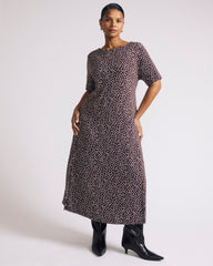 Serena Boatneck Divine Jersey Dress - Brown/White Dot Print