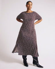 Serena Boatneck Divine Jersey Dress - Brown/White Dot Print