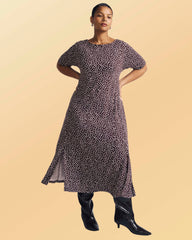 Serena Boatneck Divine Jersey Dress - Brown/White Dot Print
