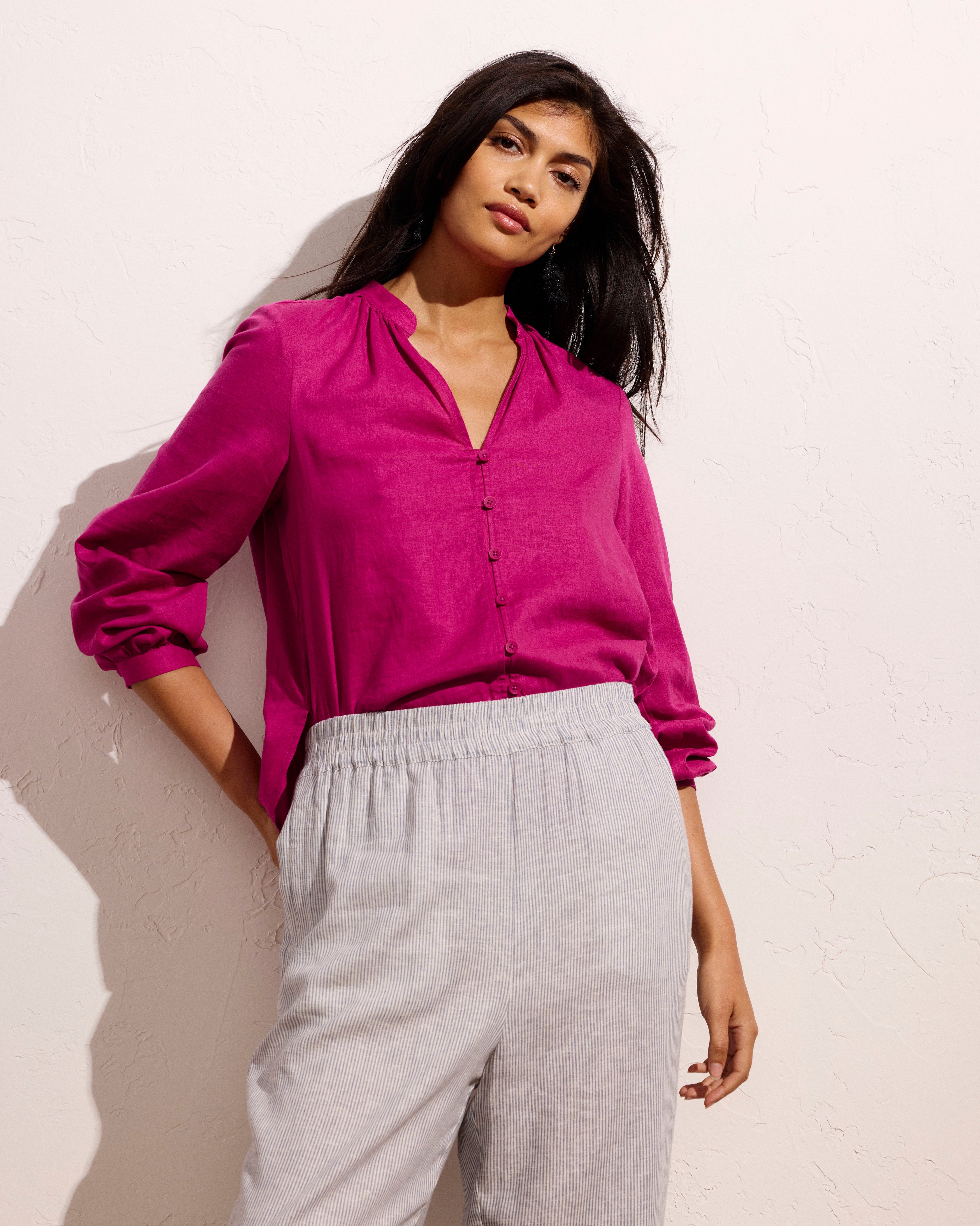 Iris Linen Blend Easy Pull-On Pants - Beach Stripe