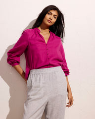 Iris Linen Blend Easy Pull-On Pants - Beach Stripe