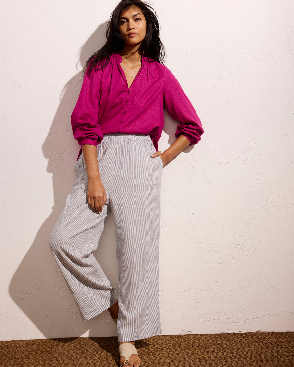 Iris Linen Blend Easy Pull-On Pants - Beach Stripe