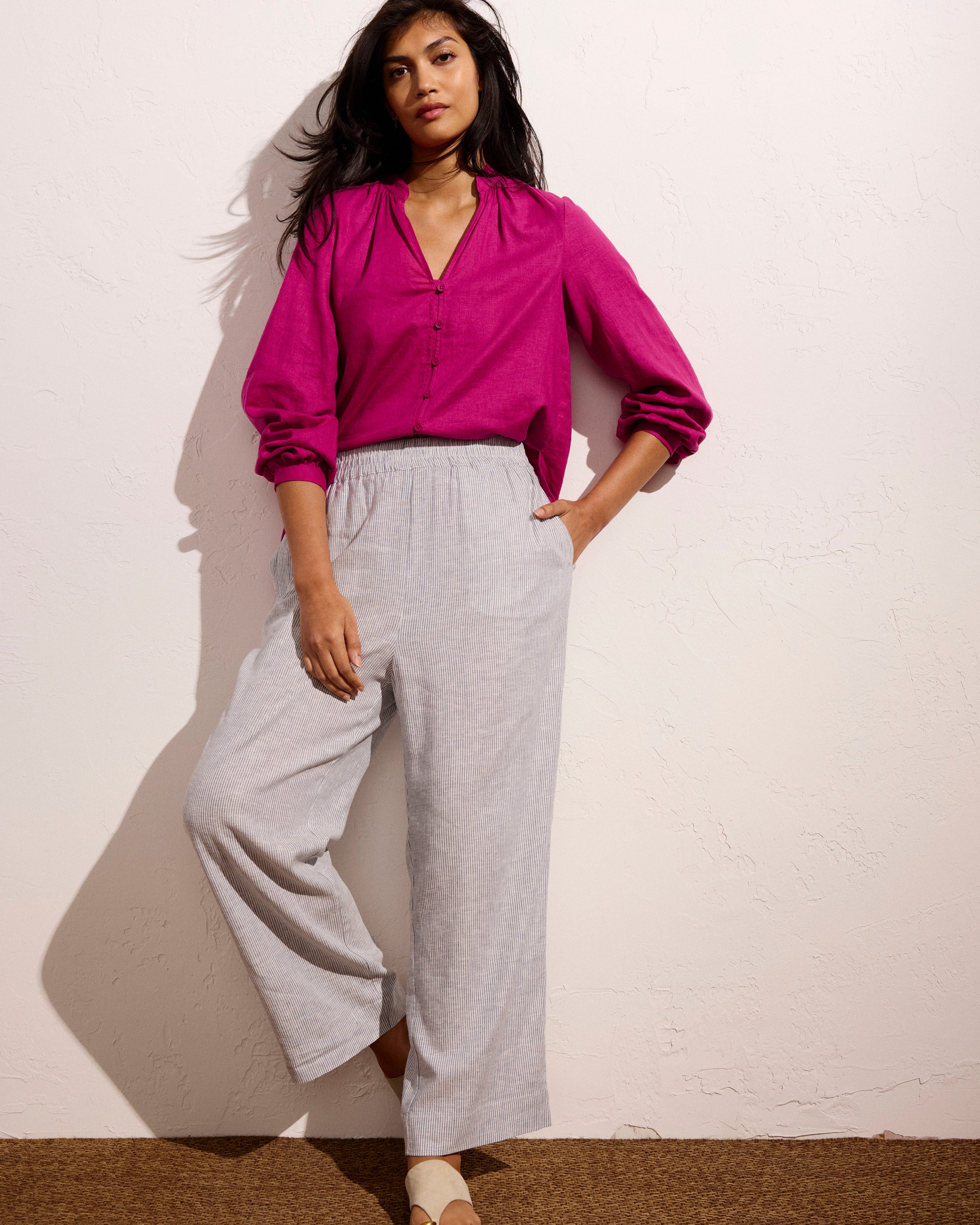 Iris Linen Blend Easy Pull-On Pants - Beach Stripe