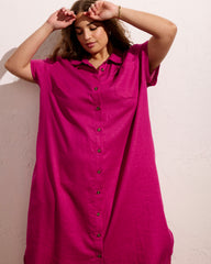 Dune Linen Blend Shirtdress - Hyper Pink