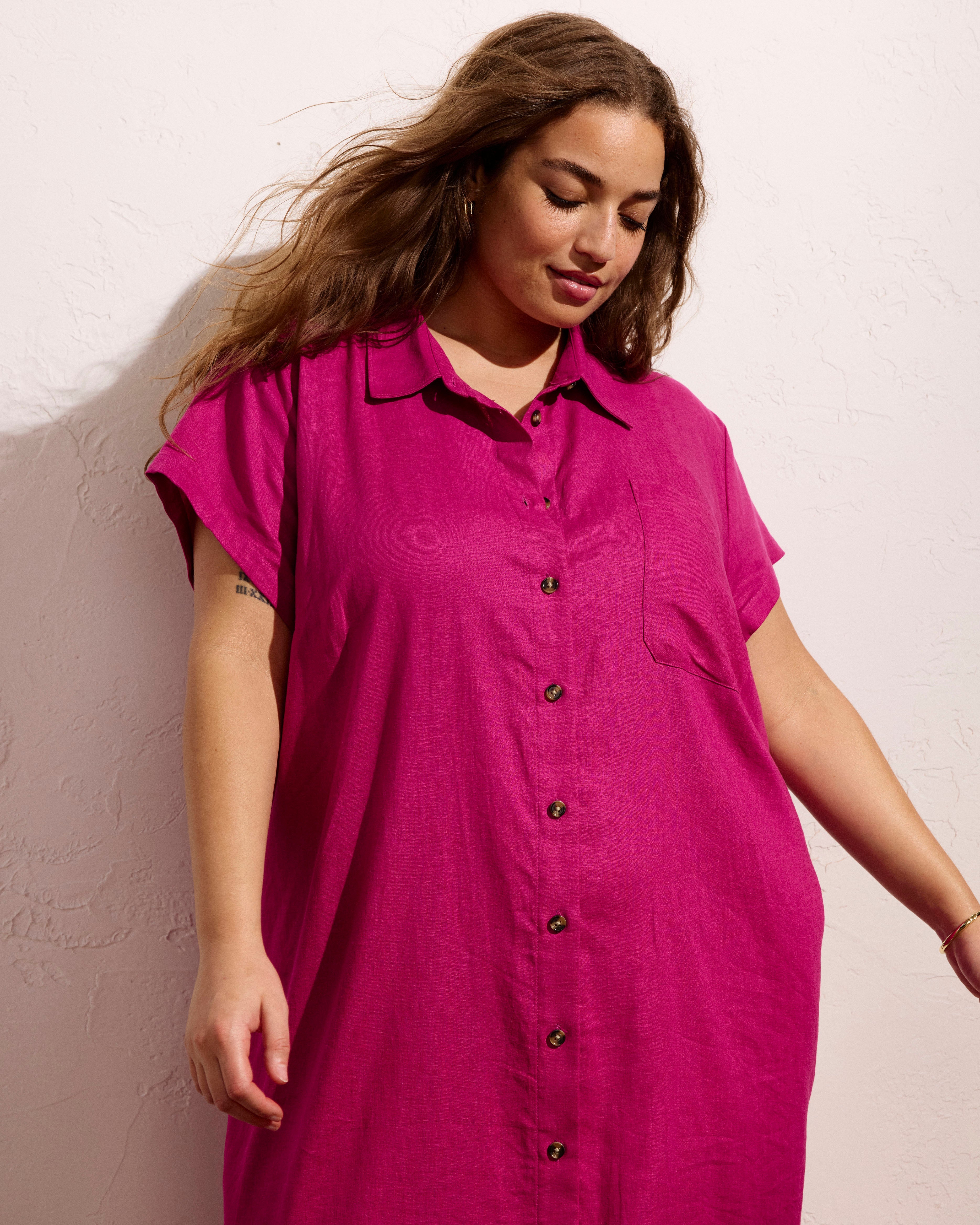 Dune Linen Blend Shirtdress - Hyper Pink