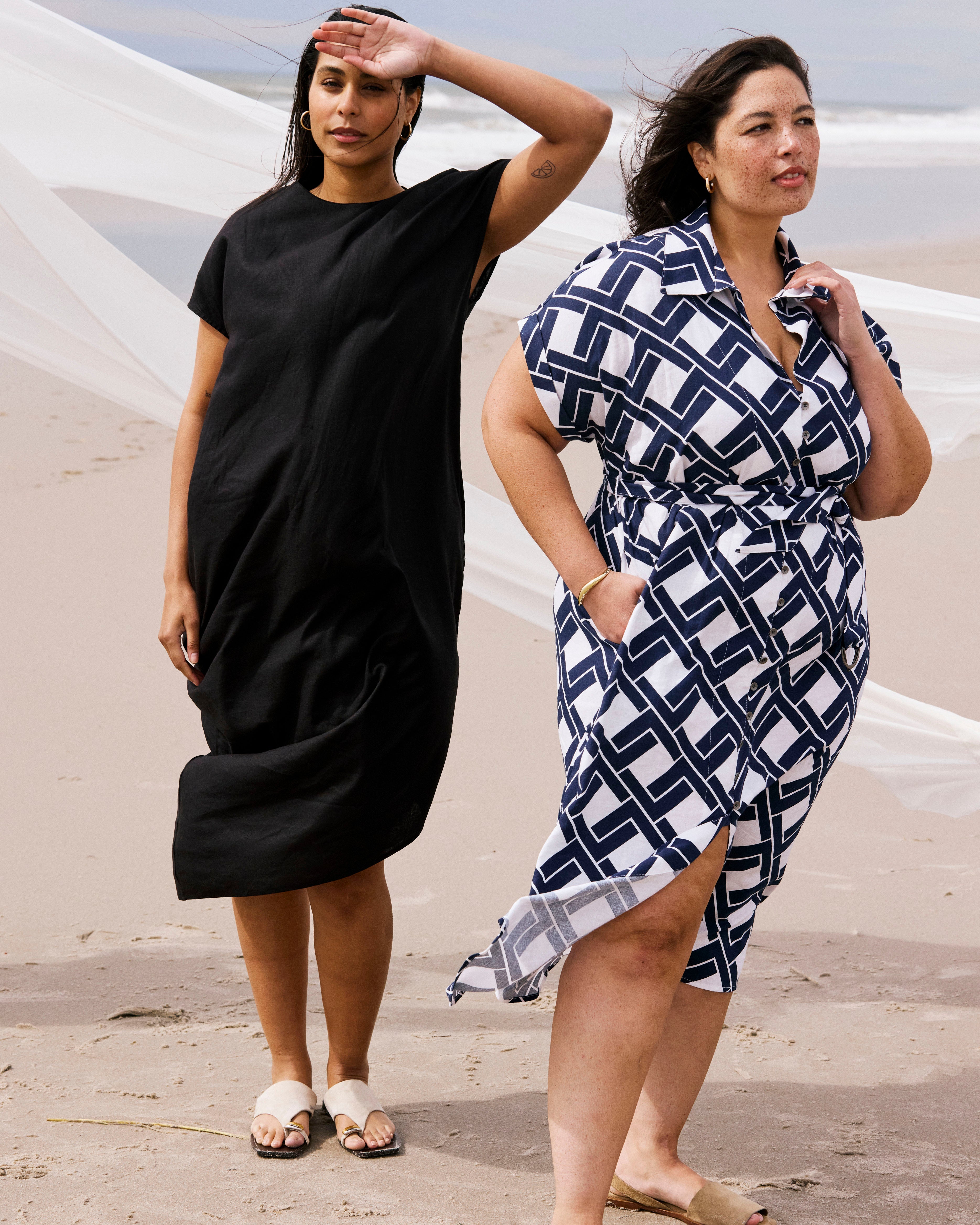 Sandy Stretch Linen Blend Shirtdress - Geometrica Print