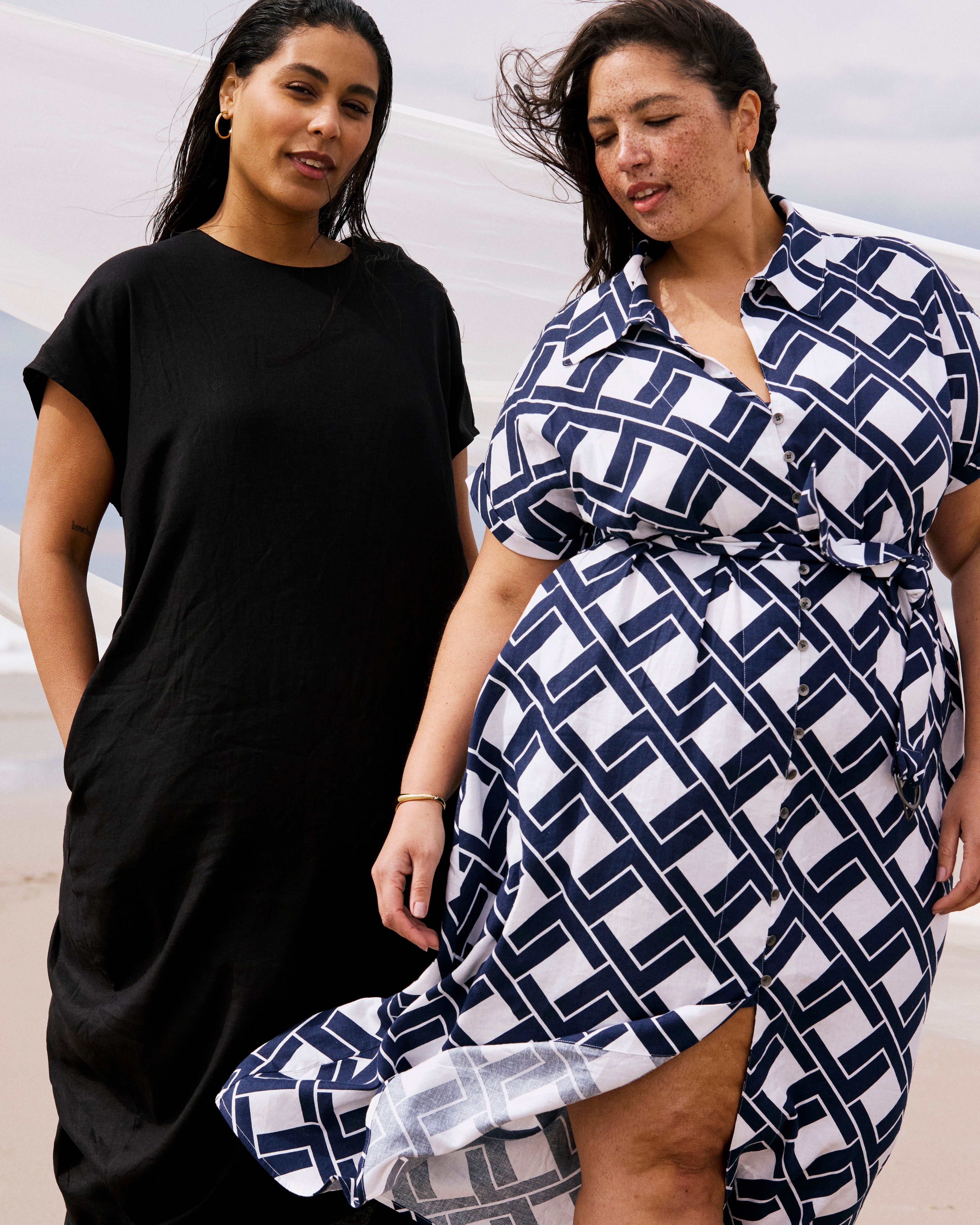 Sandy Stretch Linen Blend Shirtdress - Geometrica Print
