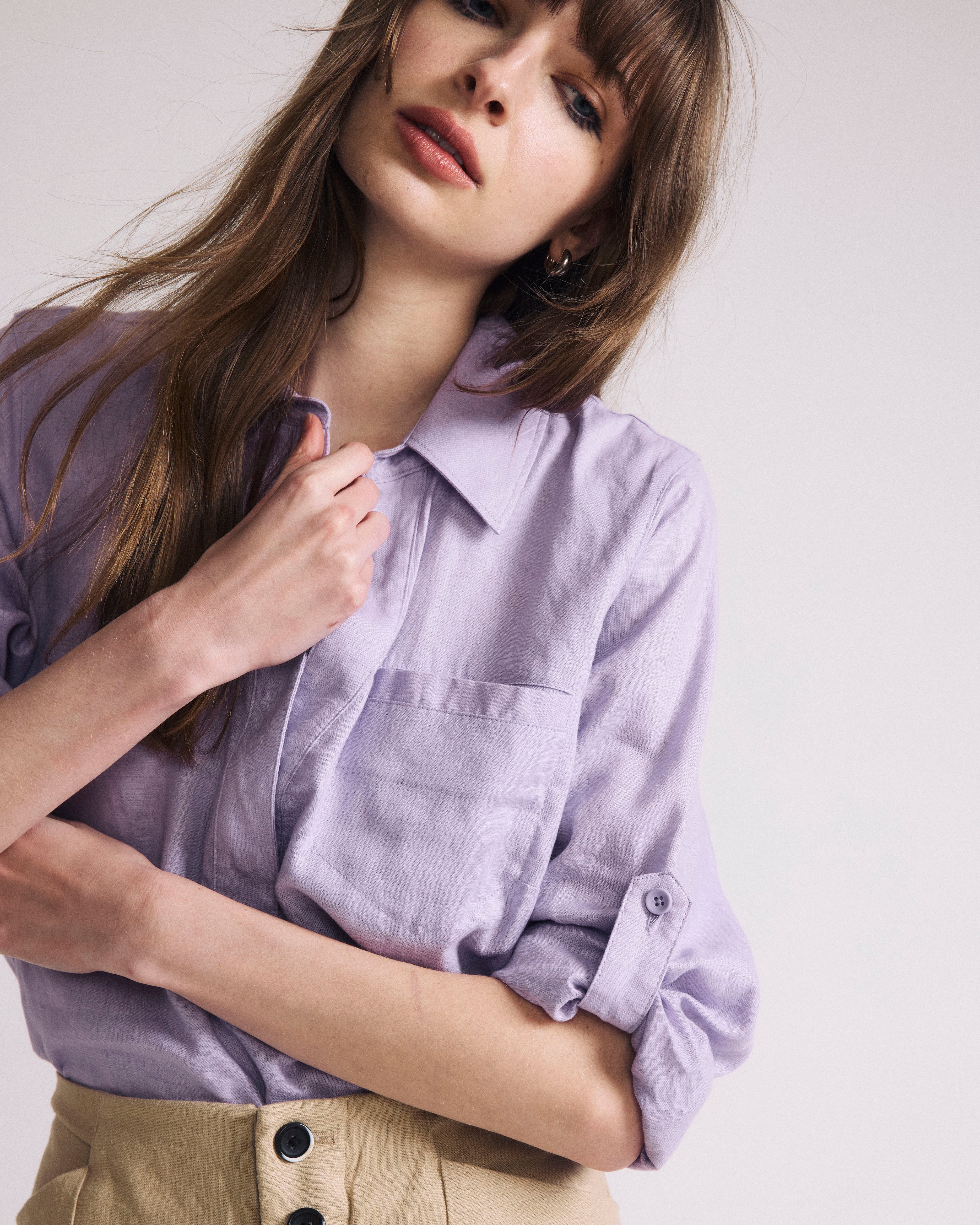Elbe Popover Stretch Linen Blend Shirt - Orchid