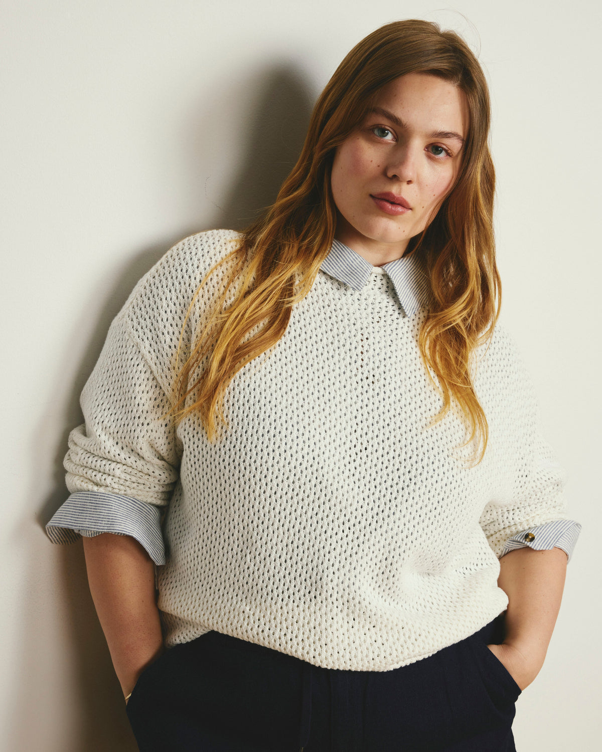 Positano Pointelle Mock Neck Sweater - White