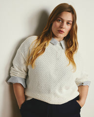 Positano Pointelle Mock Neck Sweater - White