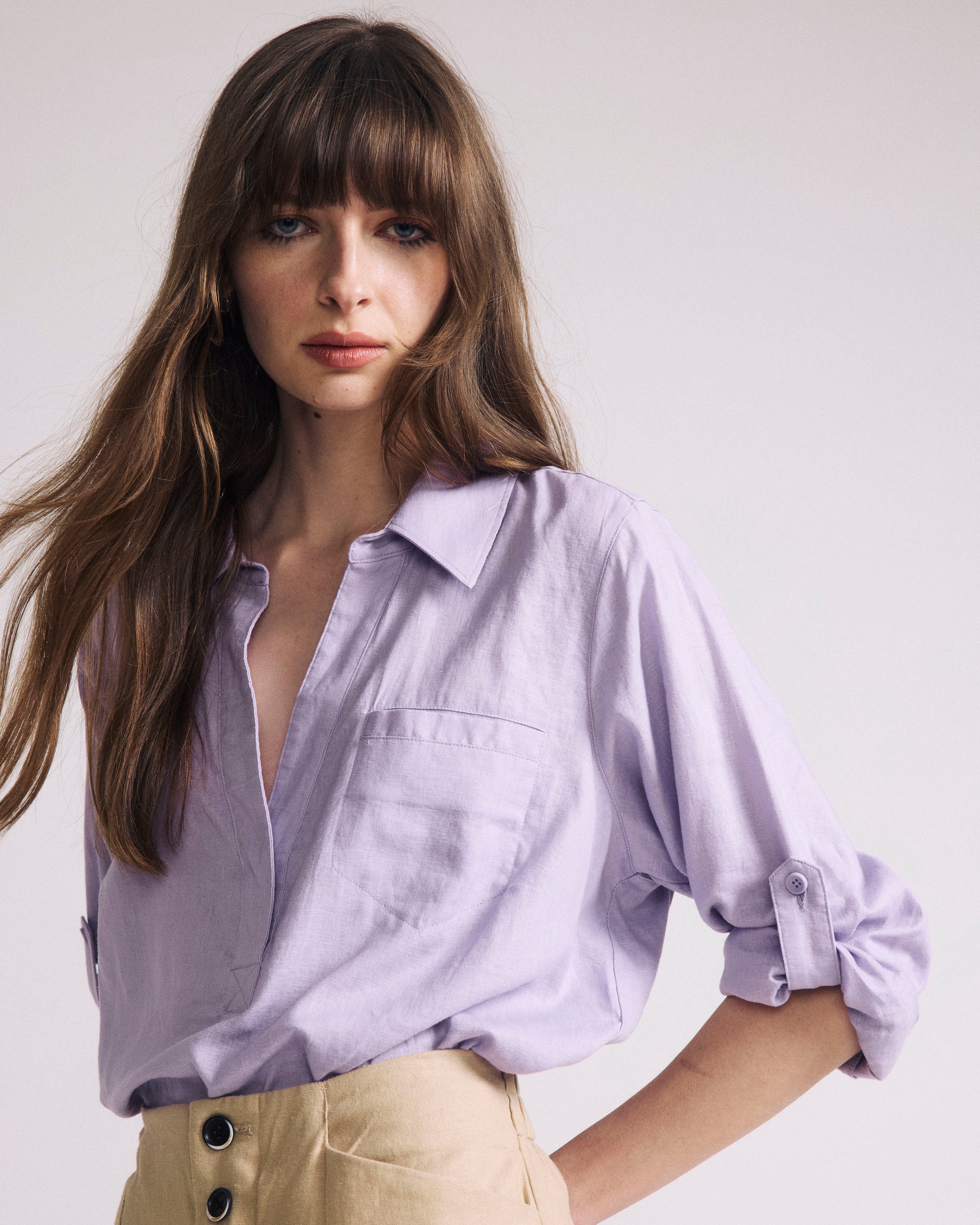 Elbe Popover Stretch Linen Blend Shirt - Orchid