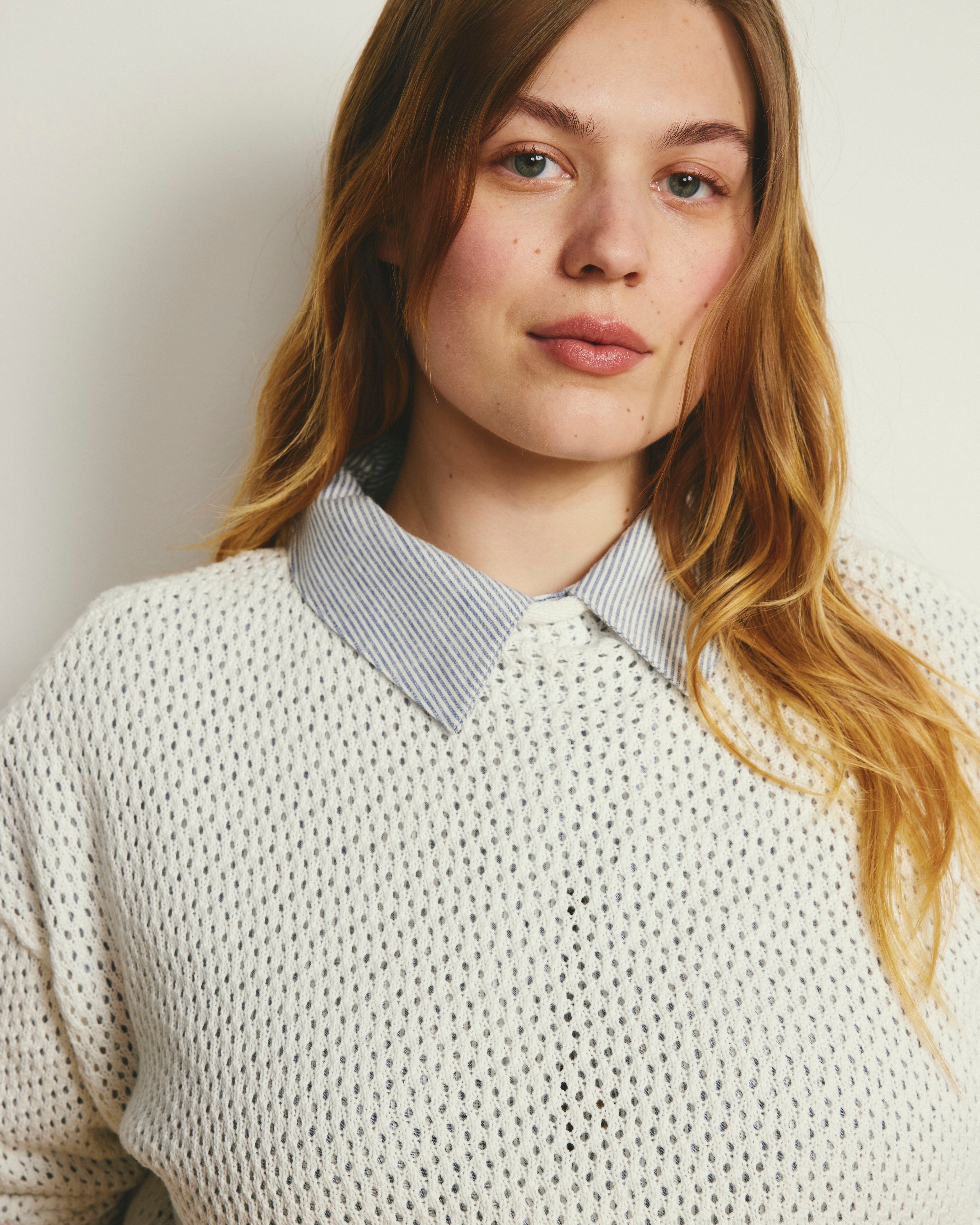 Positano Pointelle Mock Neck Sweater - White