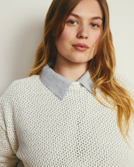 Positano Pointelle Mock Neck Sweater - White