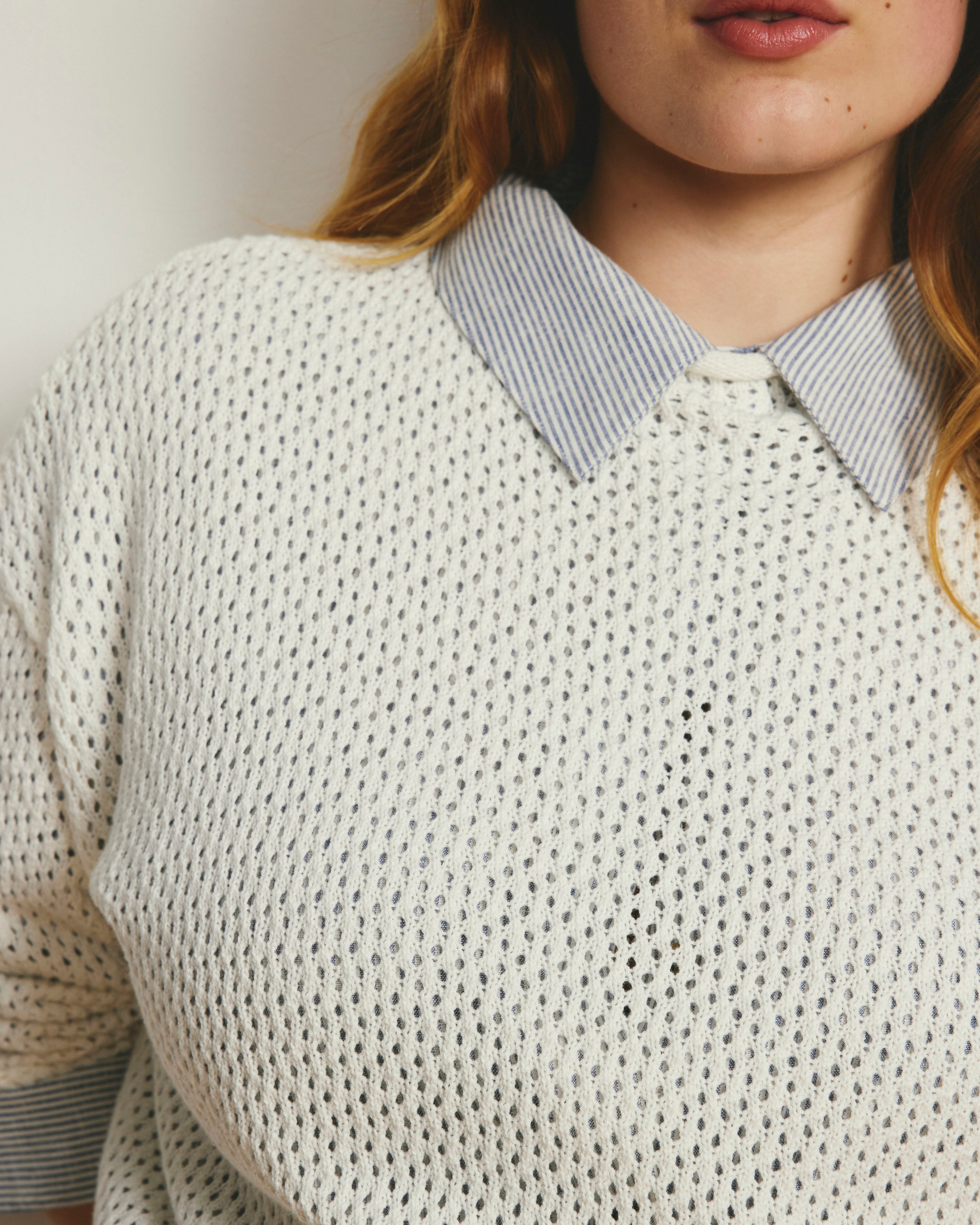 Positano Pointelle Mock Neck Sweater - White