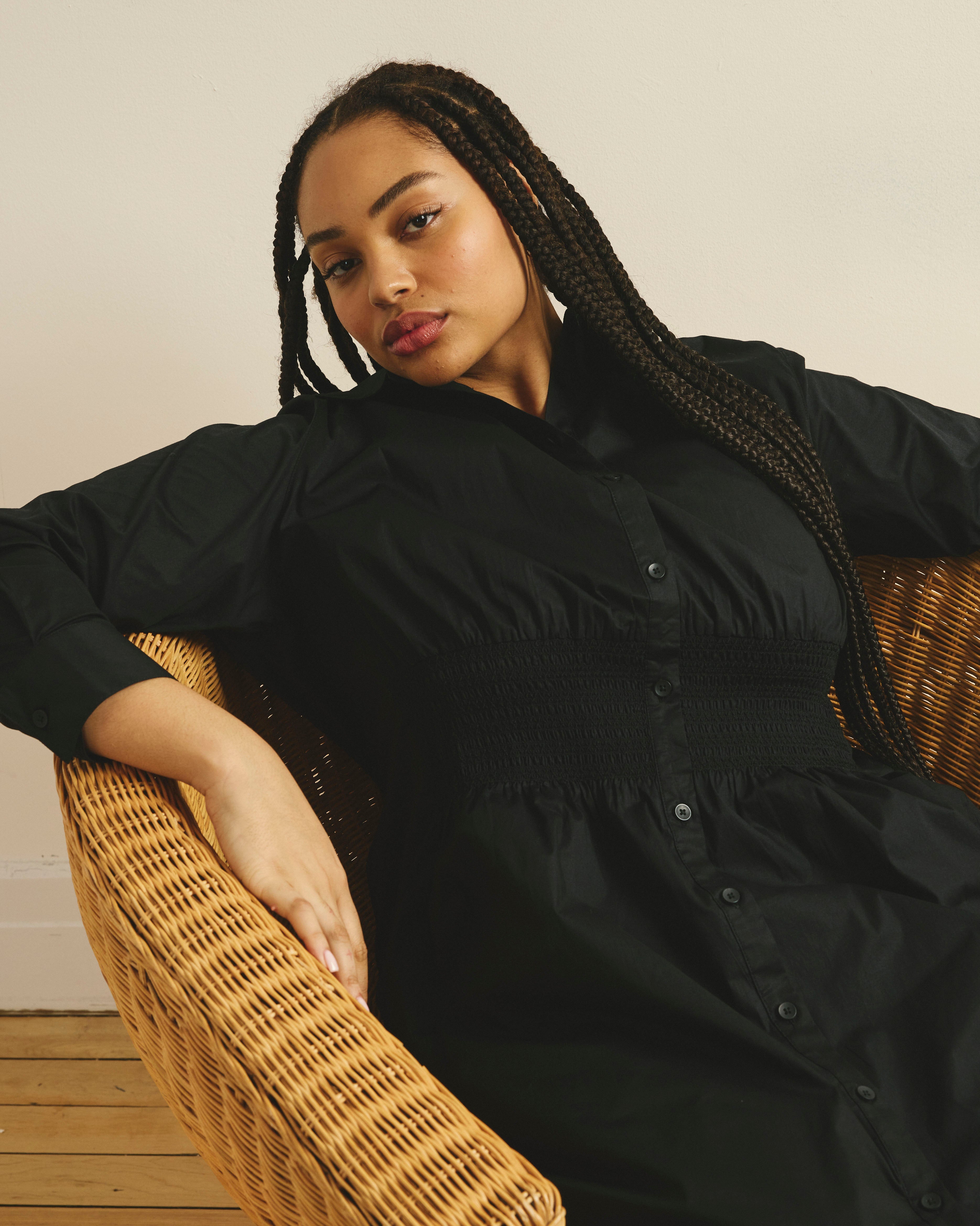 Hamptons Smocked Shirtdress - Black