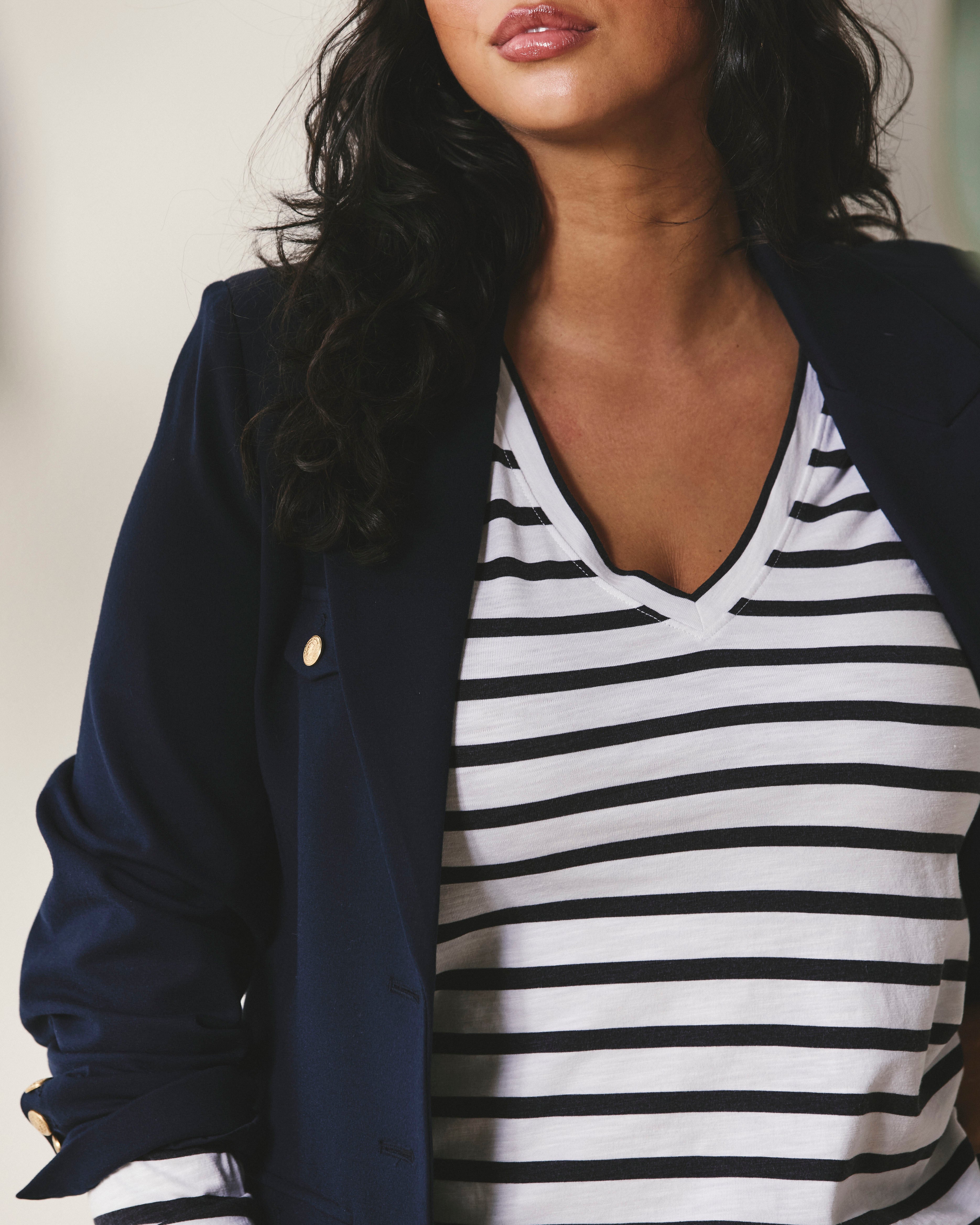 Light-As-Air Long Sleeve V Neck Tee - Zen Stripe