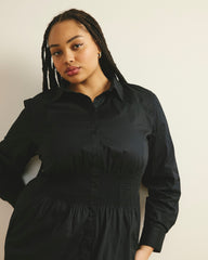 Hamptons Smocked Shirtdress - Black