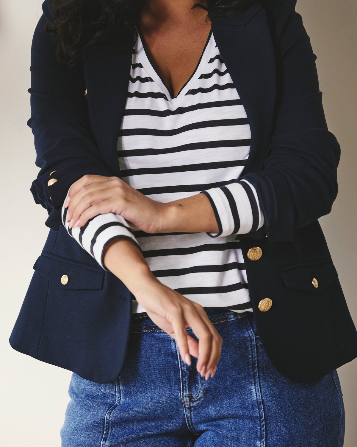 Light-As-Air Long Sleeve V Neck Tee - Zen Stripe