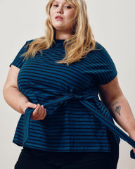 Crescent Breton Stripe Knot Tee - Deep Teal/Black Stripe