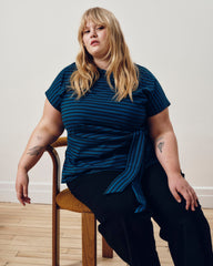 Crescent Breton Stripe Knot Tee - Deep Teal/Black Stripe