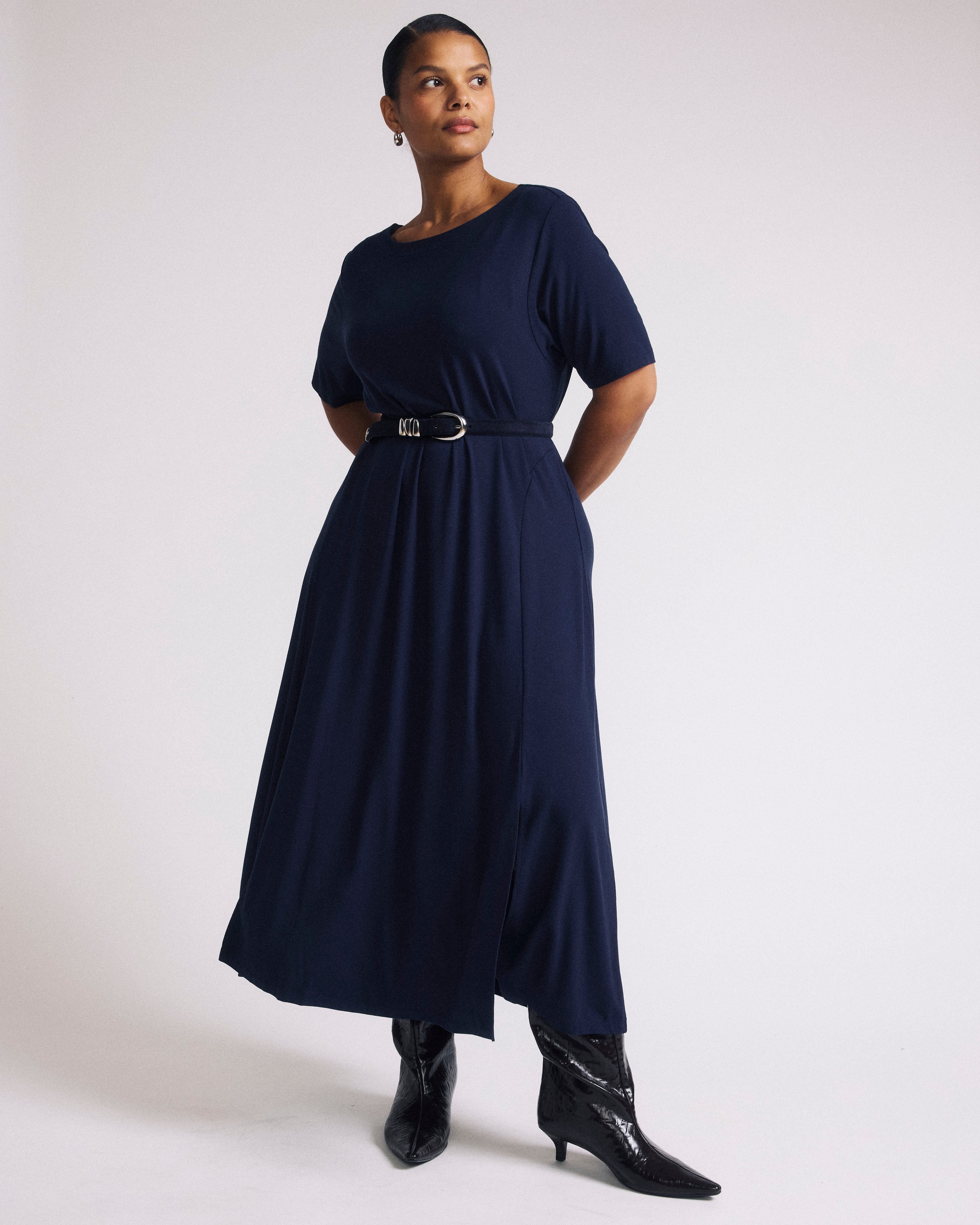 Serena Boatneck Divine Jersey Dress - Midnight