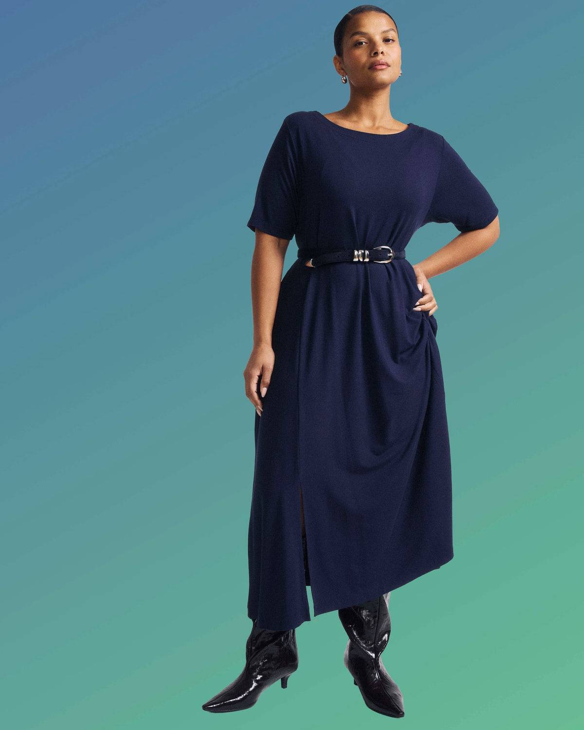 Serena Boatneck Divine Jersey Dress - Midnight