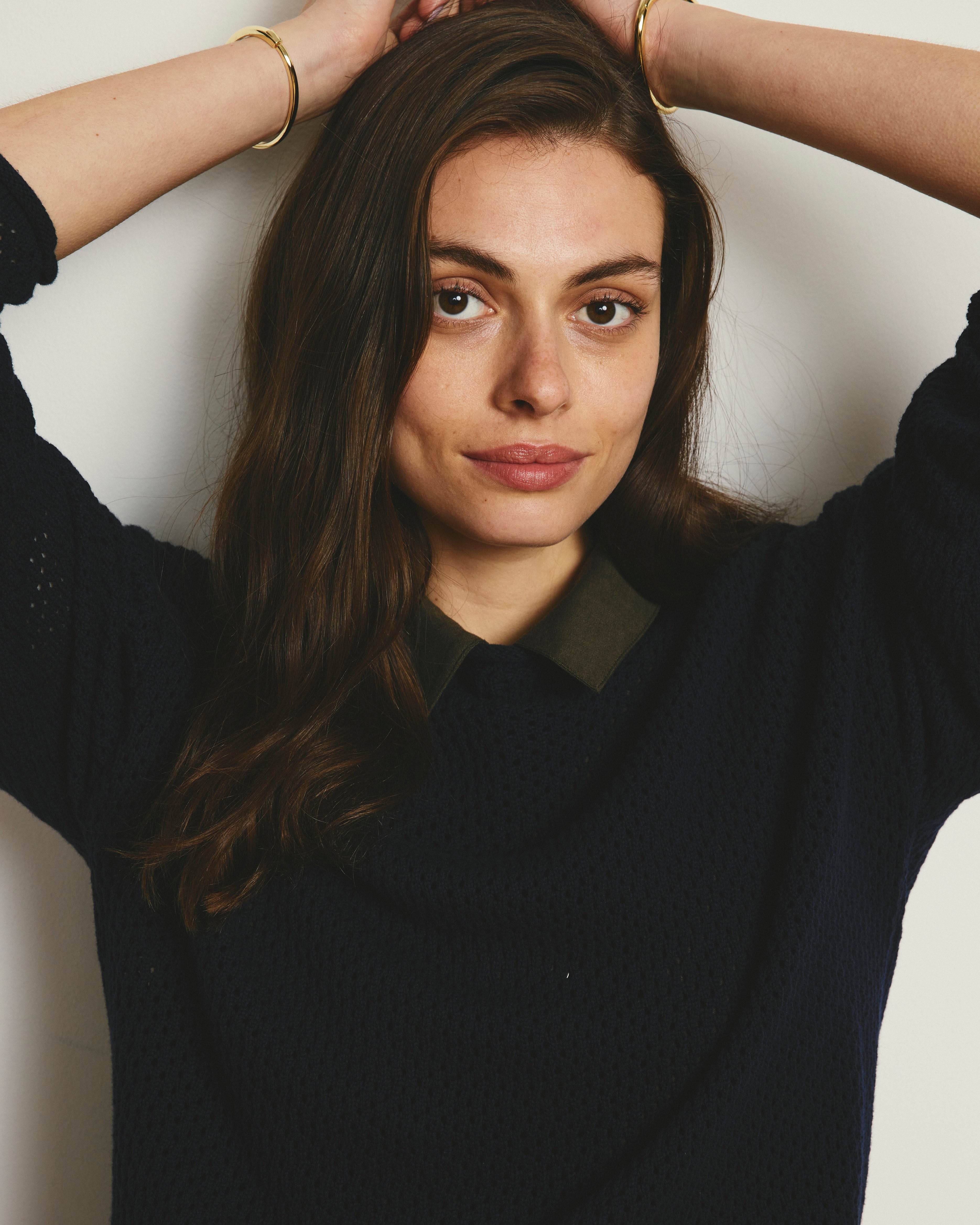 Positano Pointelle Mock Neck Sweater - Navy