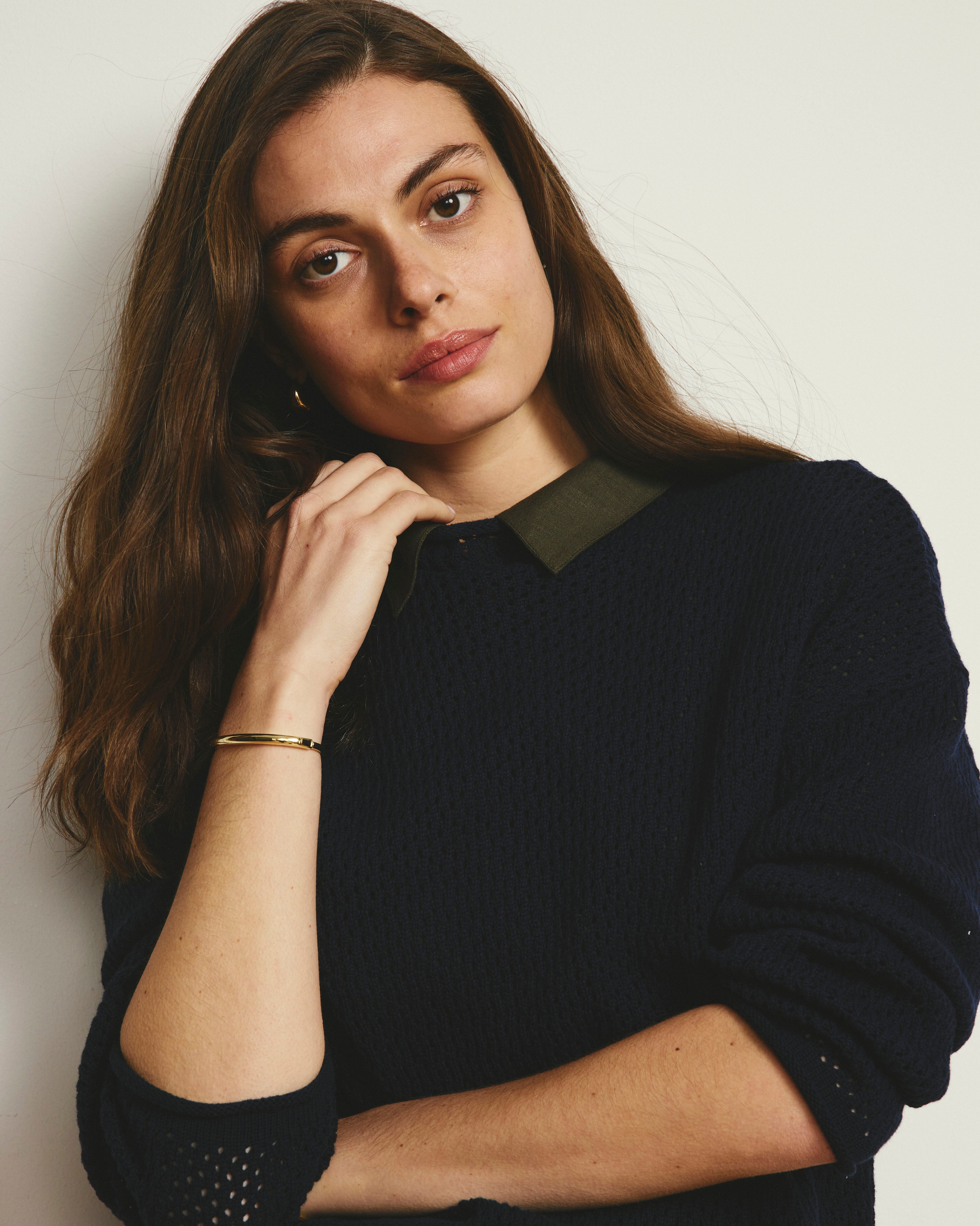 Positano Pointelle Mock Neck Sweater - Navy