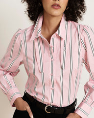 Janet Tie-Neck Cotton Poplin Shirt - Pink Horizon Stripe