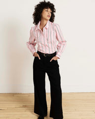 Janet Tie-Neck Cotton Poplin Shirt - Pink Horizon Stripe
