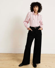 Janet Tie-Neck Cotton Poplin Shirt - Pink Horizon Stripe