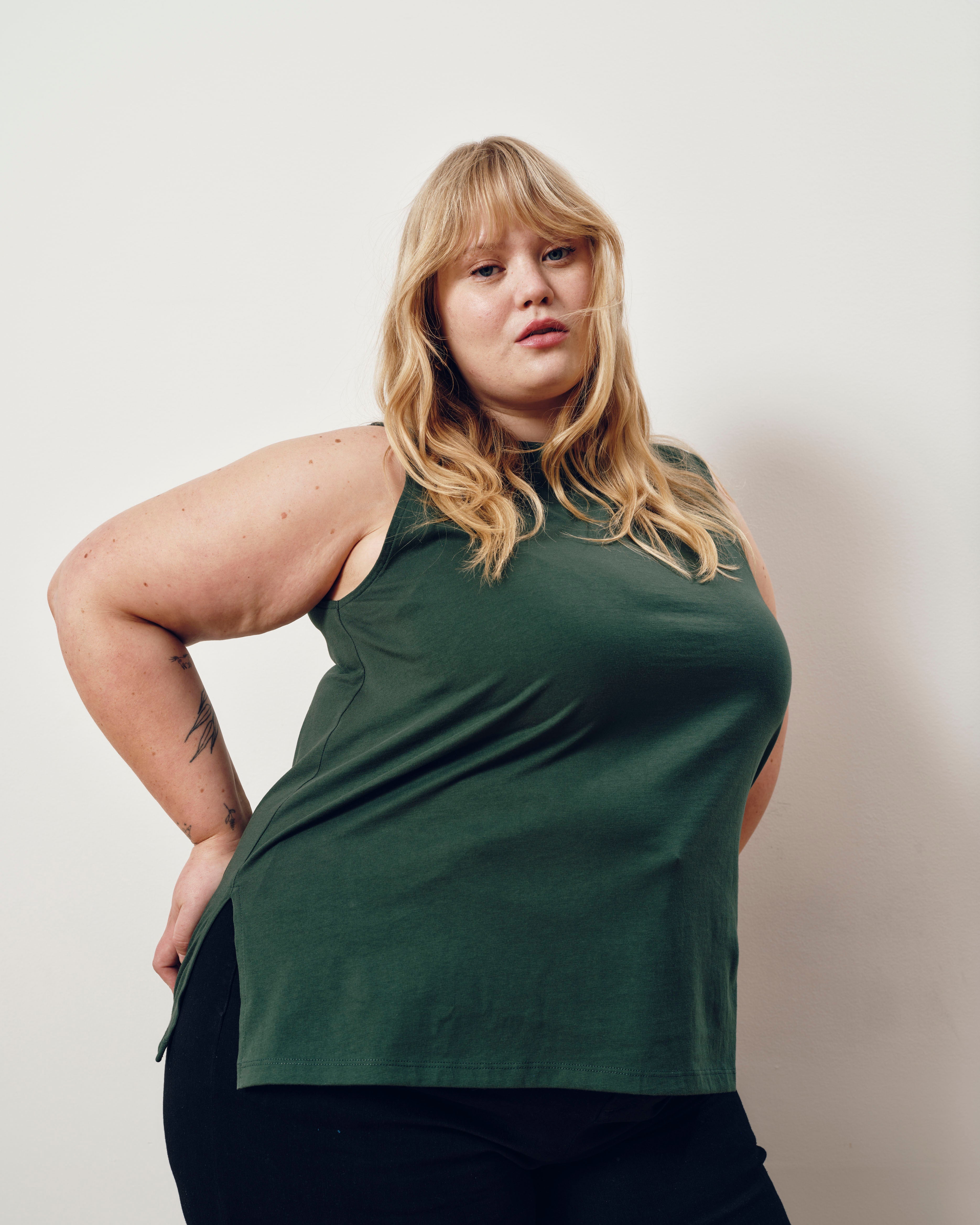 Noyack Breton Stripe Boatneck Tank - Solid Conifer