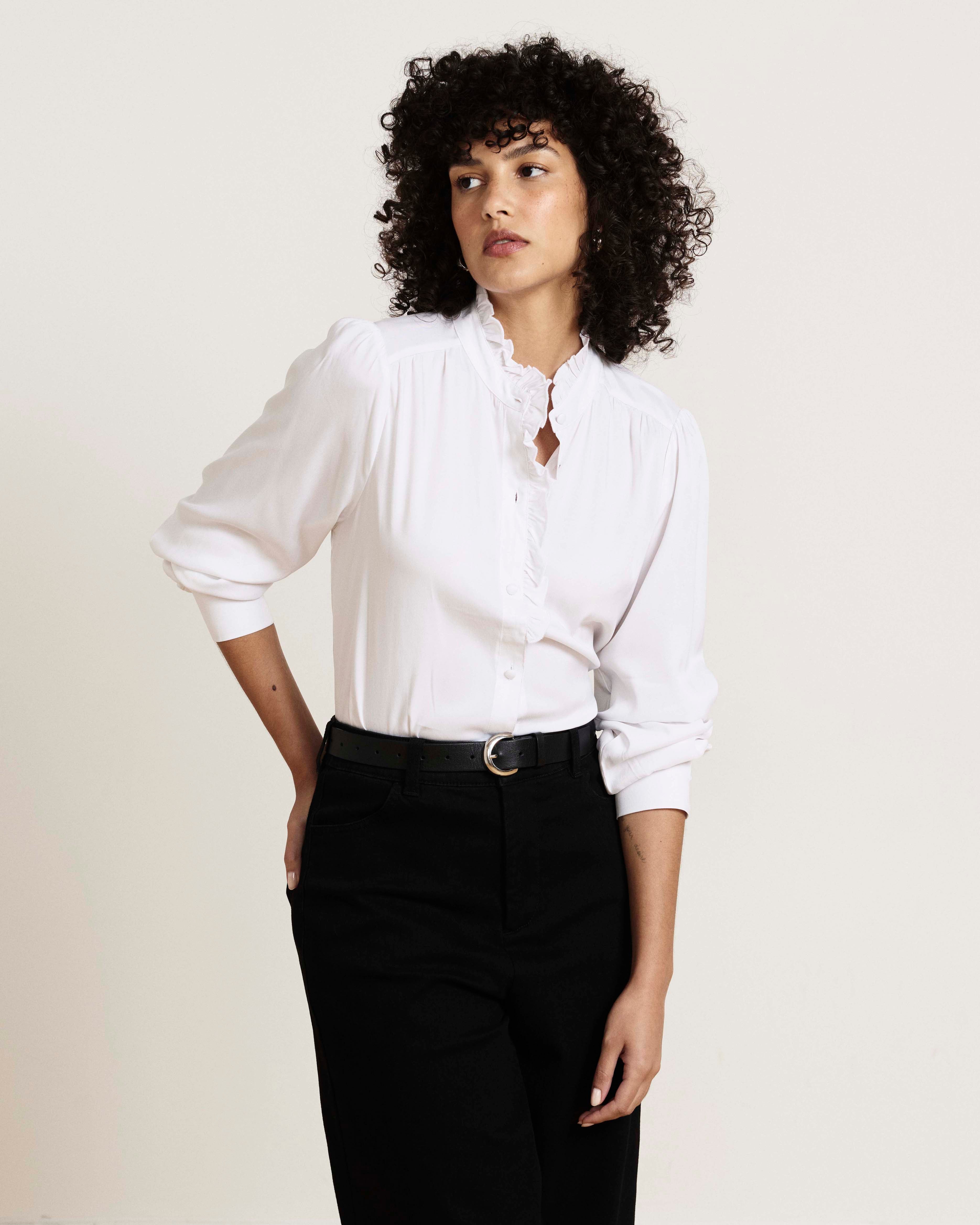 Endora Stretch Cupro Blouse - White