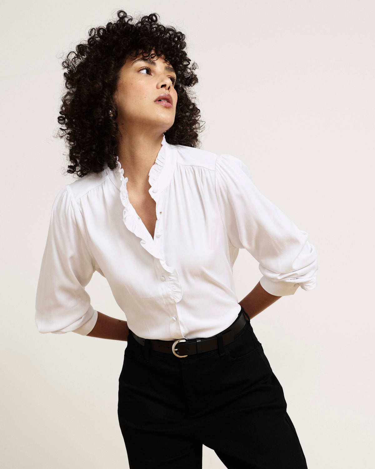 Endora Stretch Cupro Blouse - White