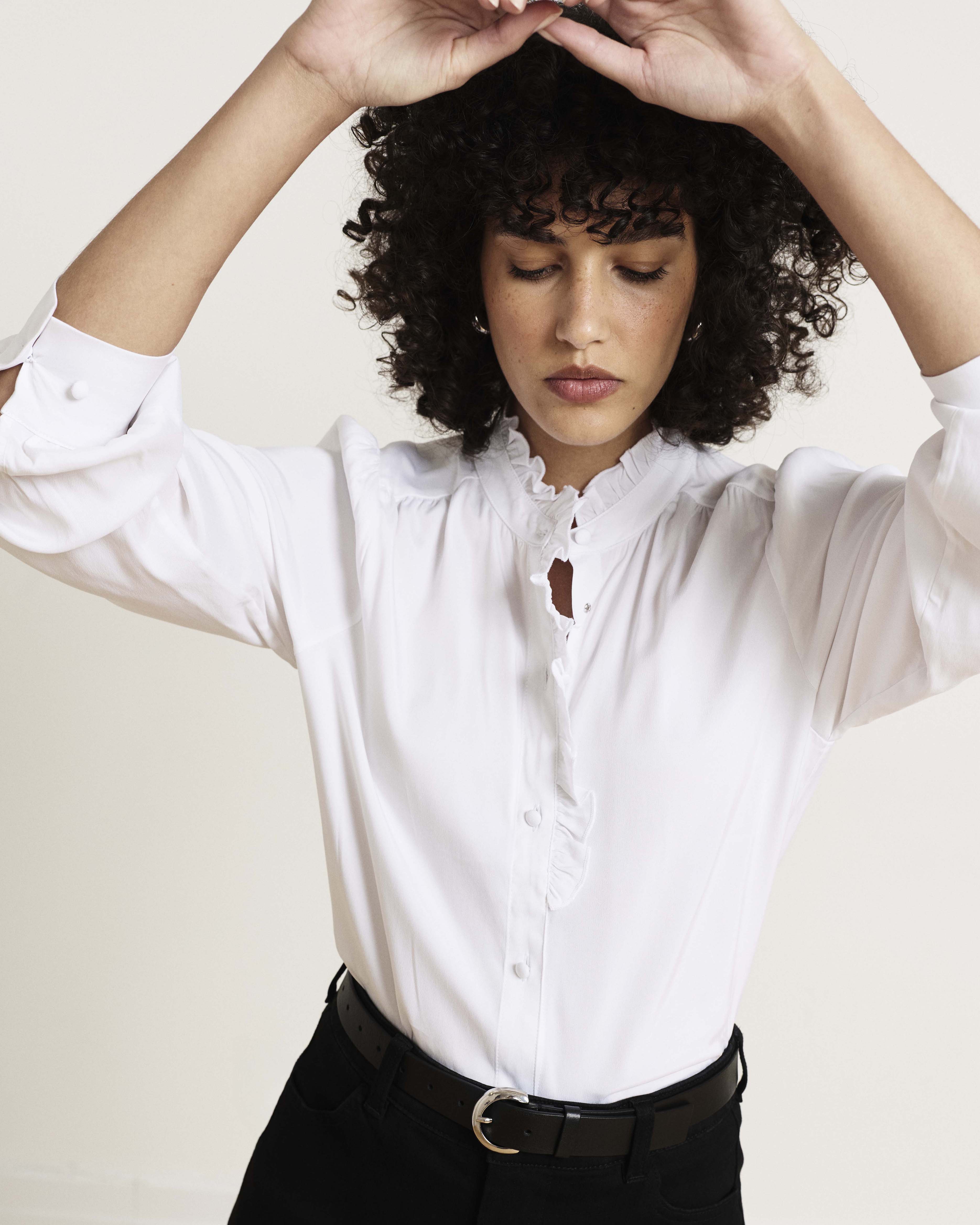 Endora Stretch Cupro Blouse - White