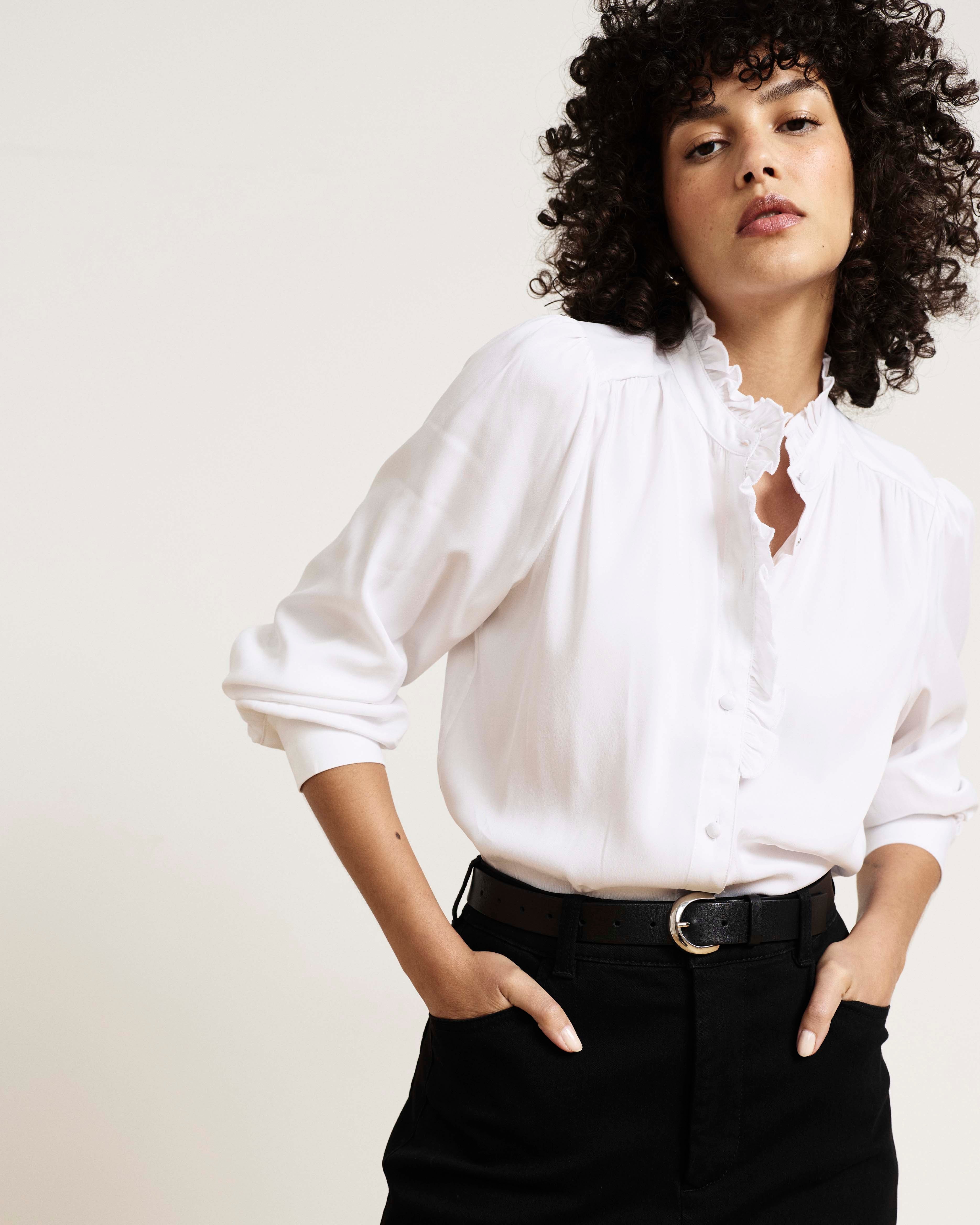 Endora Stretch Cupro Blouse - White
