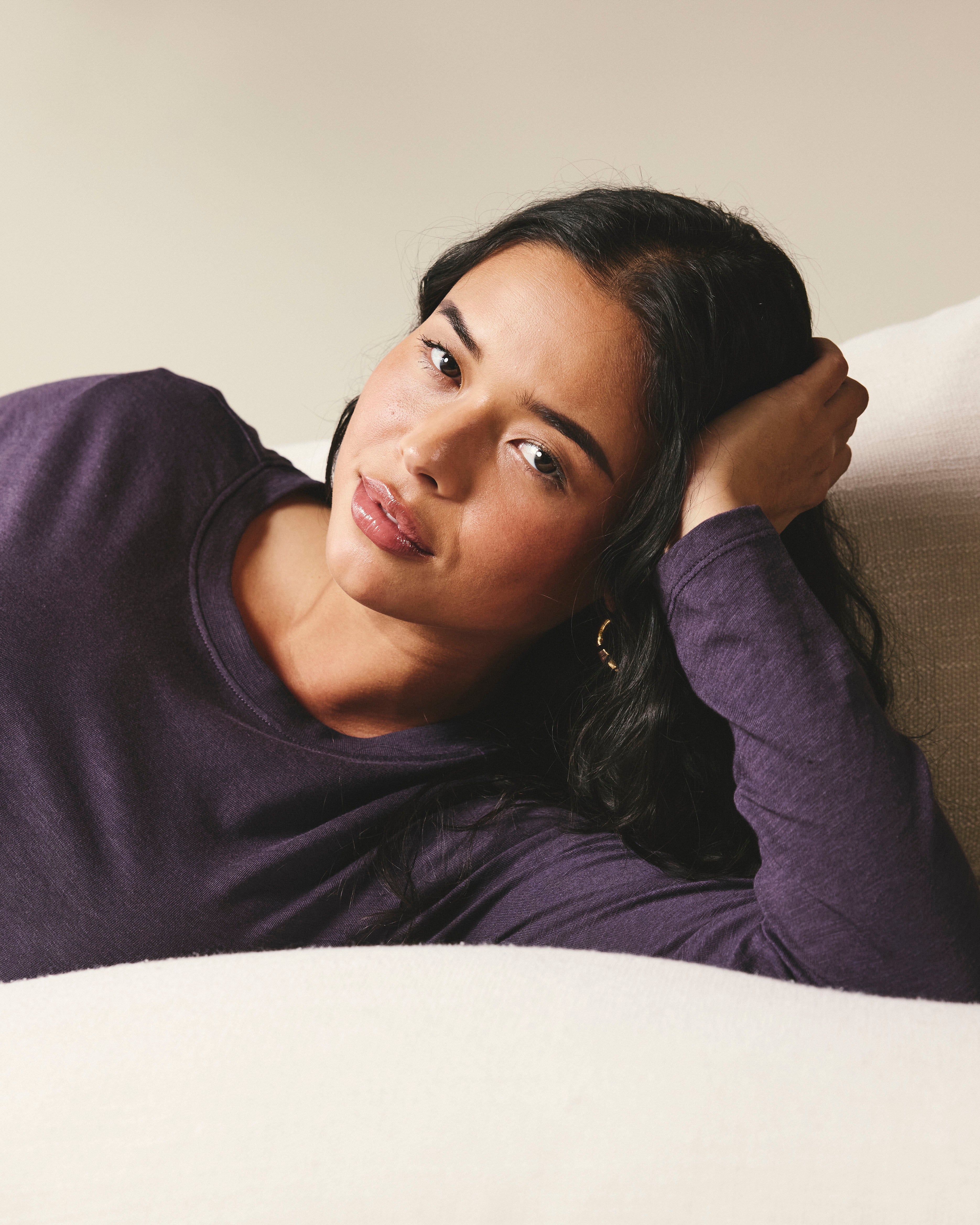 Light-As-Air Long Sleeve Crew Neck Tee - Purple Jewel
