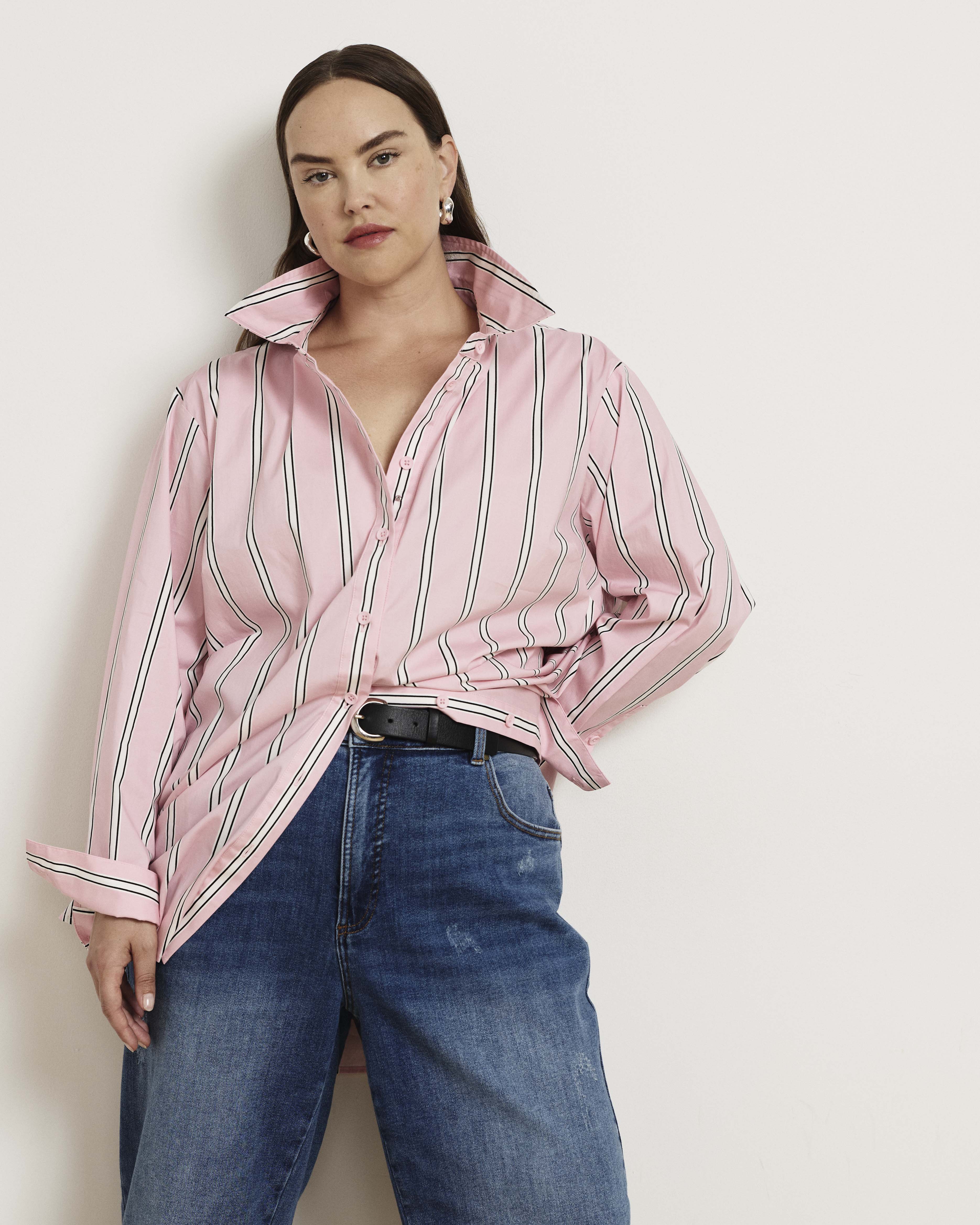 The Artist Oversized Poplin Shirt - Pink Horizon Stripe