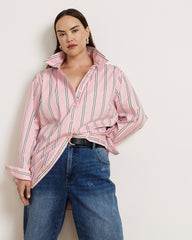 The Artist Oversized Poplin Shirt - Pink Horizon Stripe