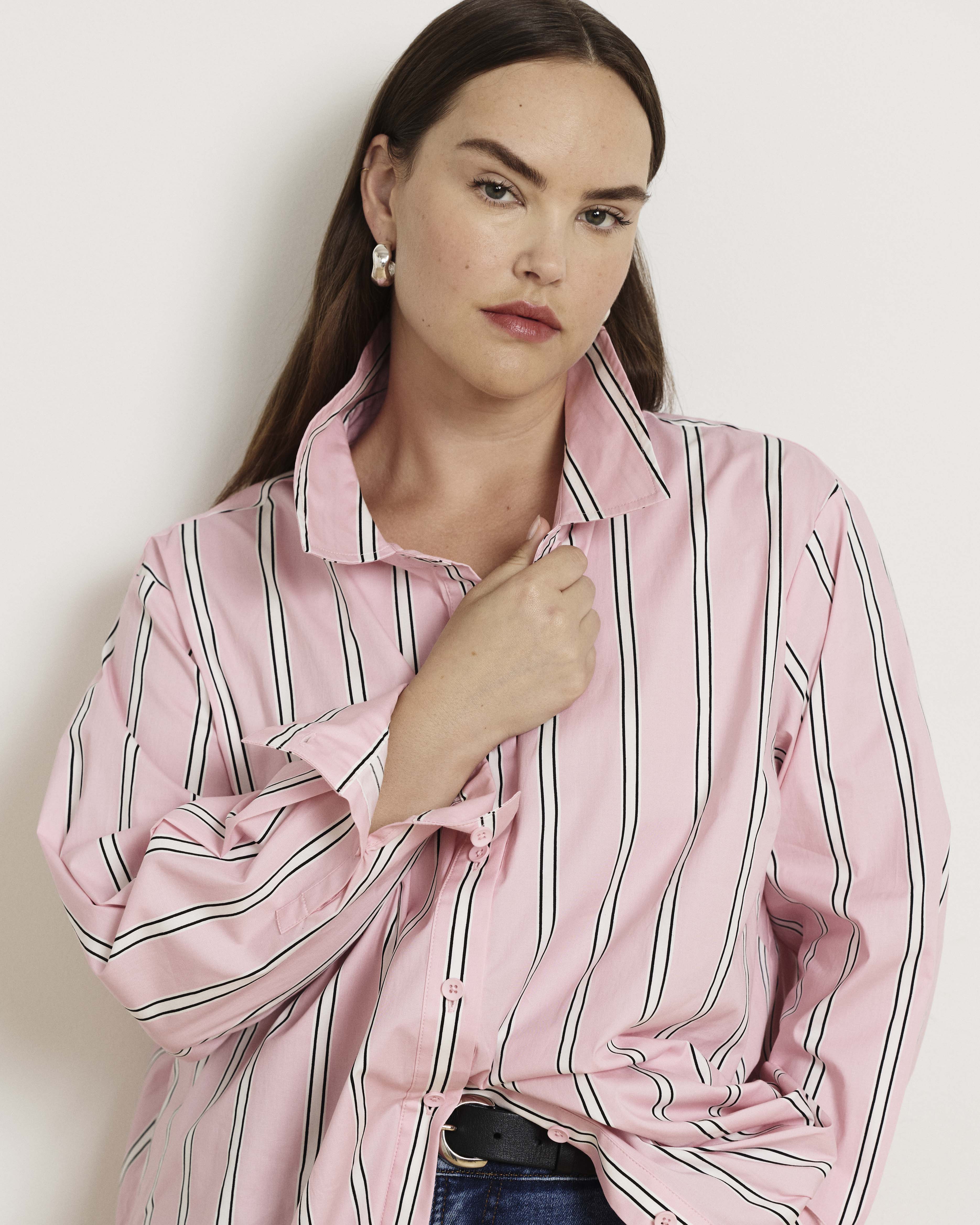 The Artist Oversized Poplin Shirt - Pink Horizon Stripe