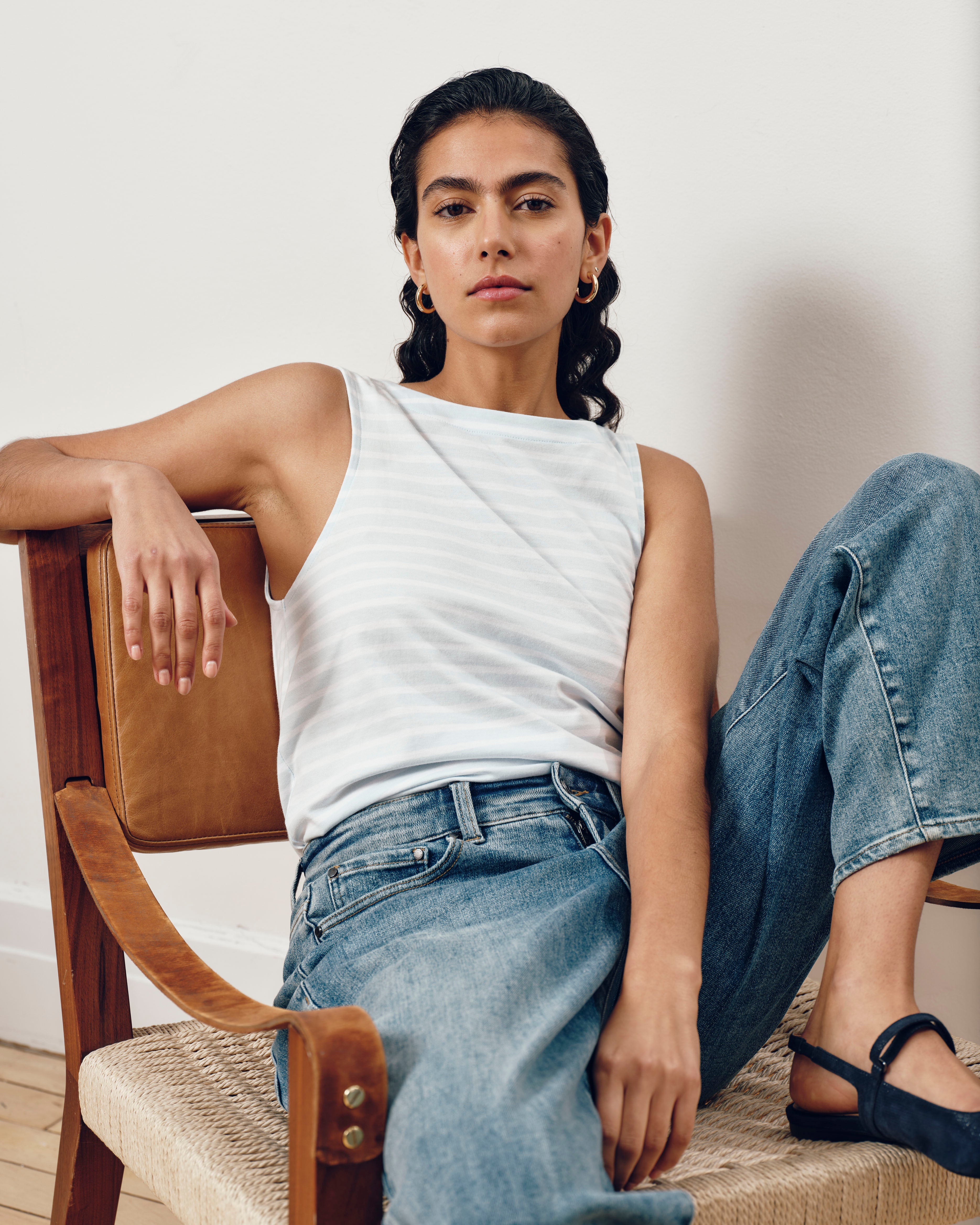 Noyack Breton Stripe Boatneck Tank - Pale Blue/White Stripe