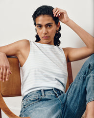 Noyack Breton Stripe Boatneck Tank - Pale Blue/White Stripe