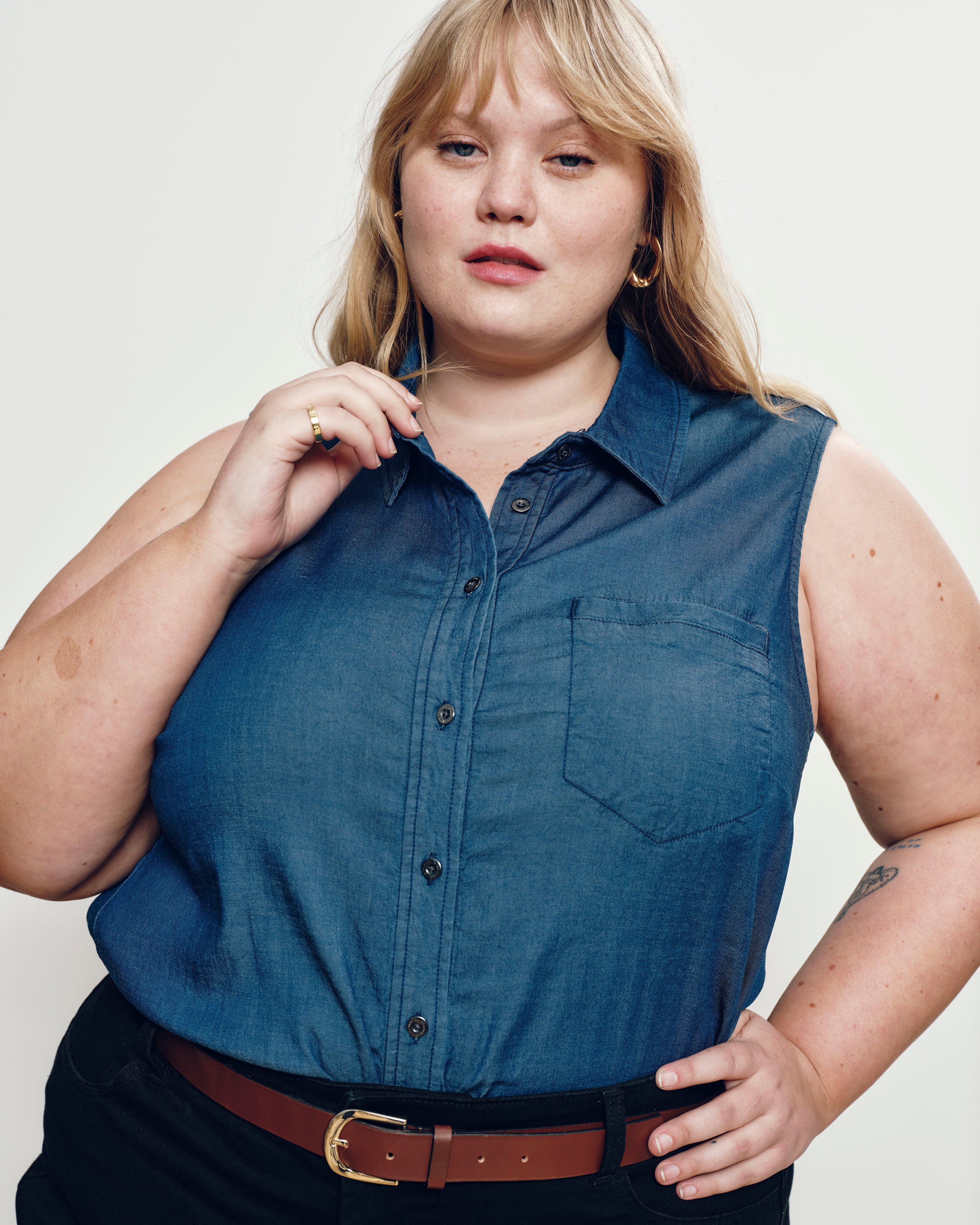 Perfect Tencel Chambray Sleeveless Shirt - Midnight Blue
