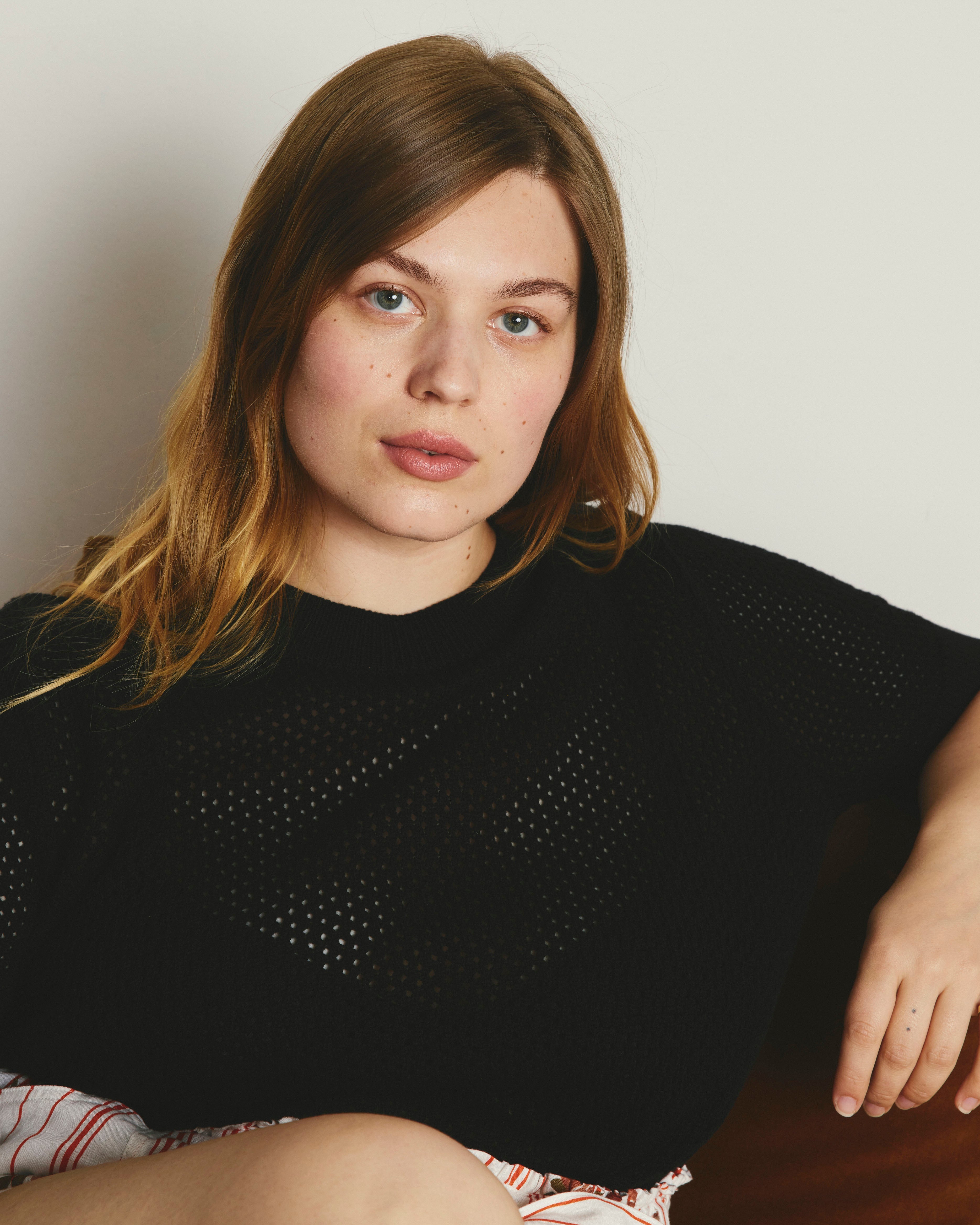 Rosie Pointelle Sweater Top - Black