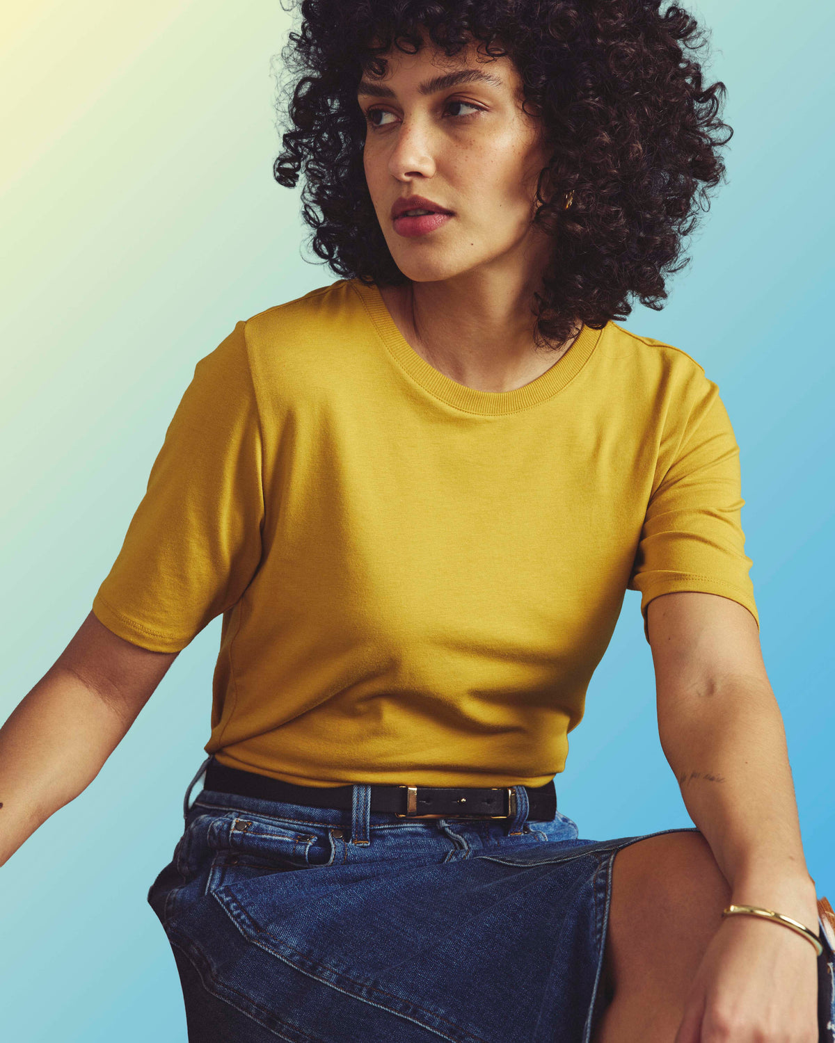 Maia Stovepipe Sleeve Tee - Yellow Ochre