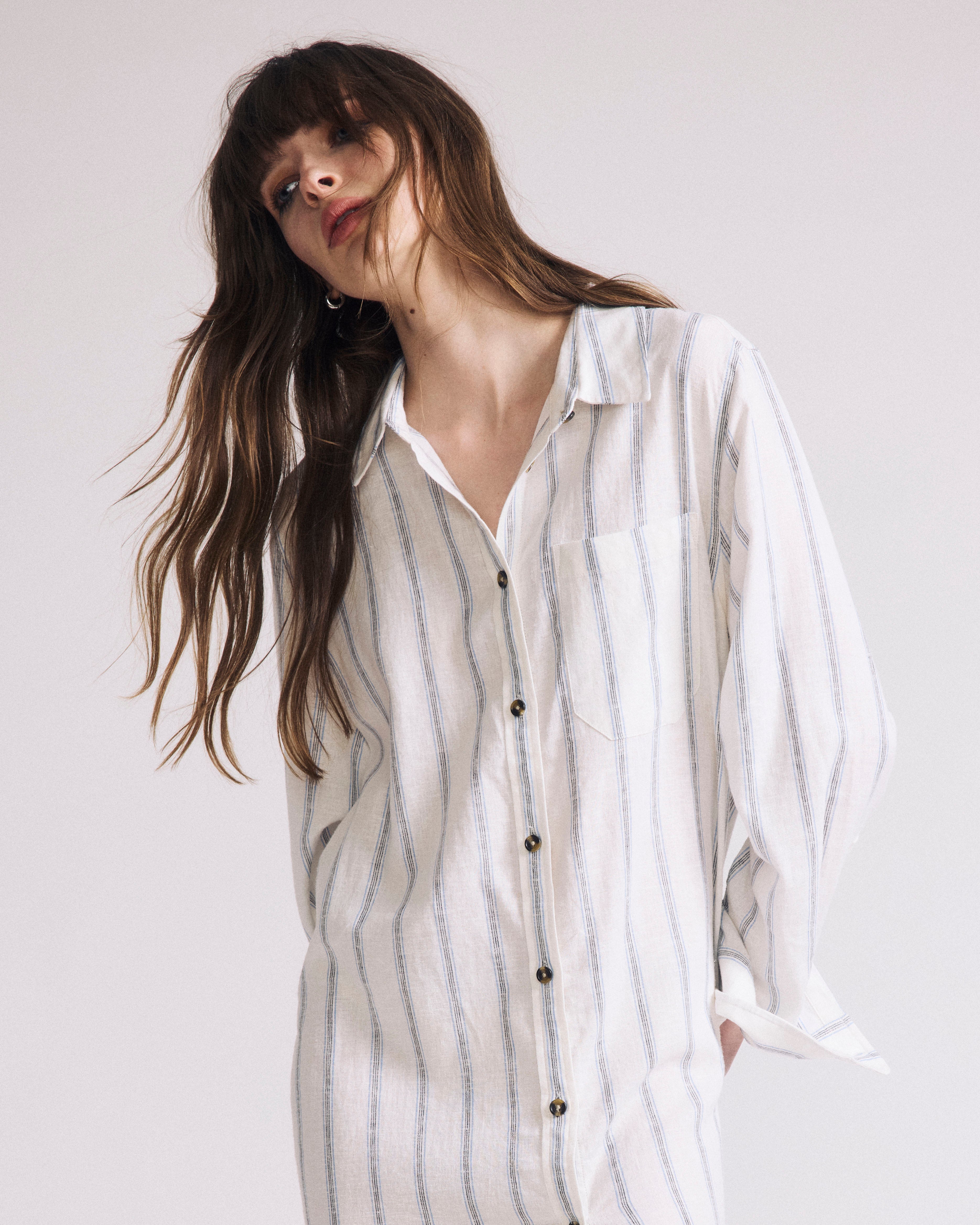 Odeon Linen Blend Shirtdress - Mayfair Stripe