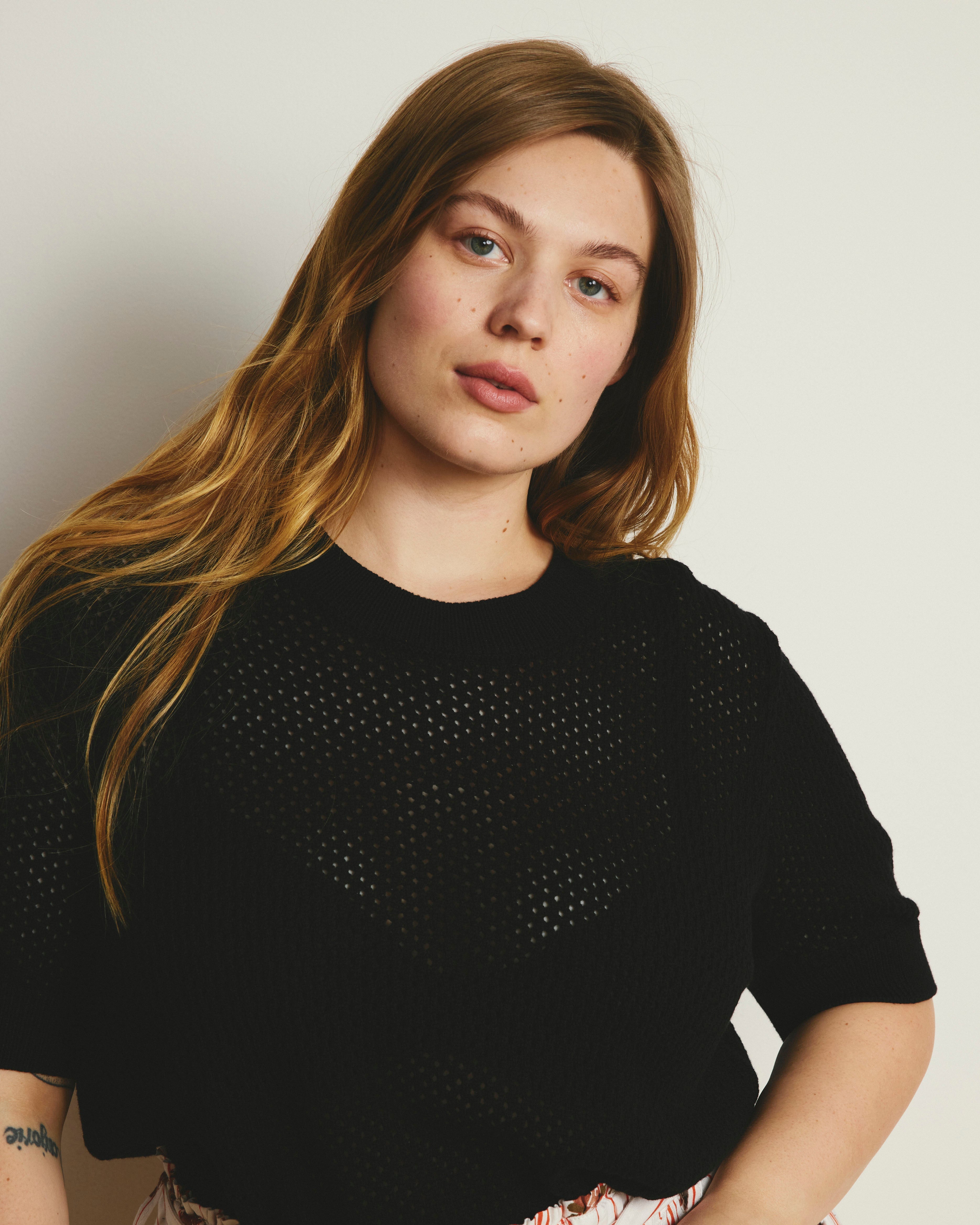 Rosie Pointelle Sweater Top - Black